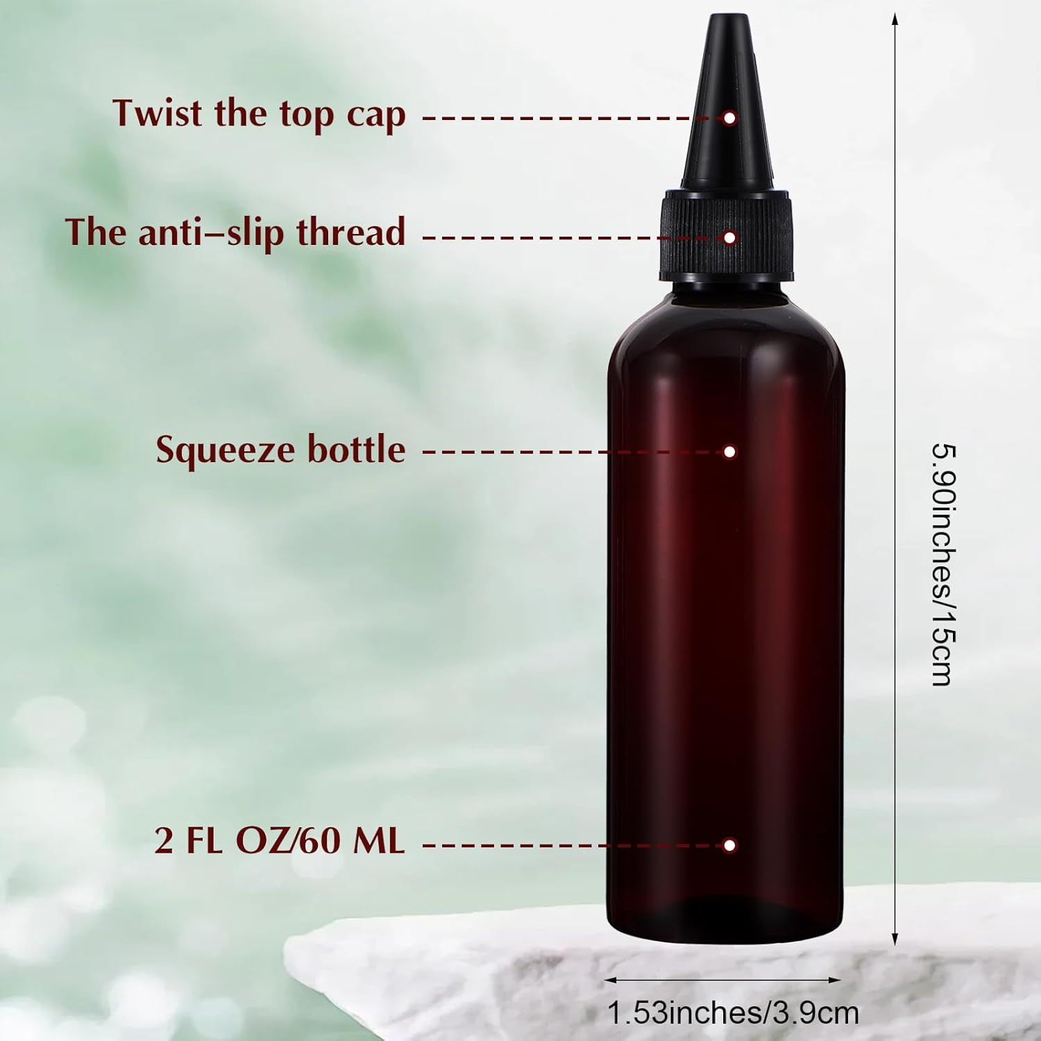 Wanmu 5Pcs Hair Color Applicator Bottles, Refillable Squeeze Bottle, Amber Empty Plastic Twist Top Cap Bottles, Empty Hair Oil Applicator for Liquid Hair Oil Shampoo Lotion image number 6