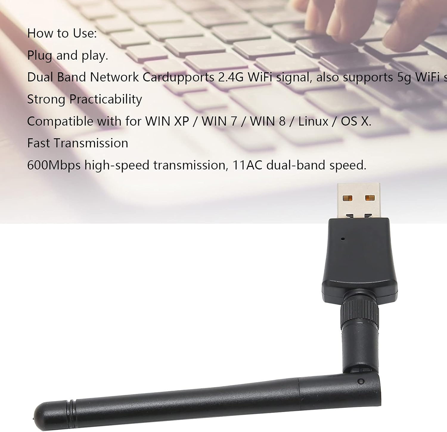 Bewinner Dual Band USB Wifi Adapter, Wireless Network Card with High Gain Antenna, 600Mbps 11AC Mini Wifi Card Compatible with XP/ 7/8//OS X image number 5