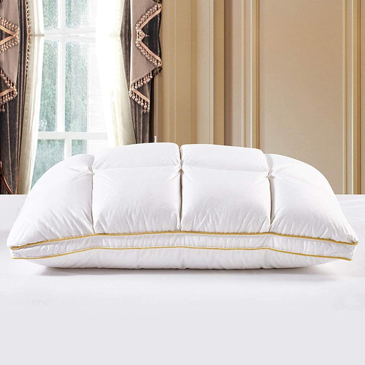 2 Pcs Goose down Pillow, Luxury Australia 100% White Goose down Pillow, Cotton Fabric, Luxury 900 Fill Power, King Size,Coffee