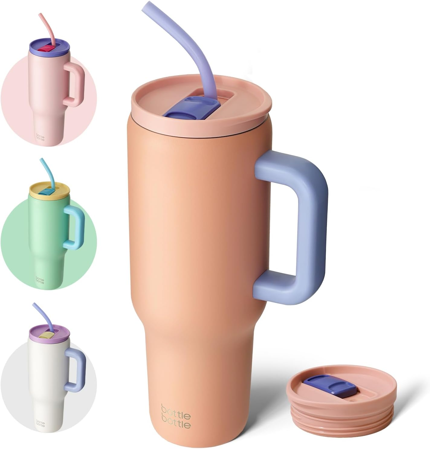 BOTTLE BOTTLE 40 Oz Tumbler with Handle and Straw,Stainless Steel Vacuum Travel Mug,Car Cup with Straw, Stainless Steel Vacuum Water Bottle for Gifts Party Office Coffee (Peach) image number 5