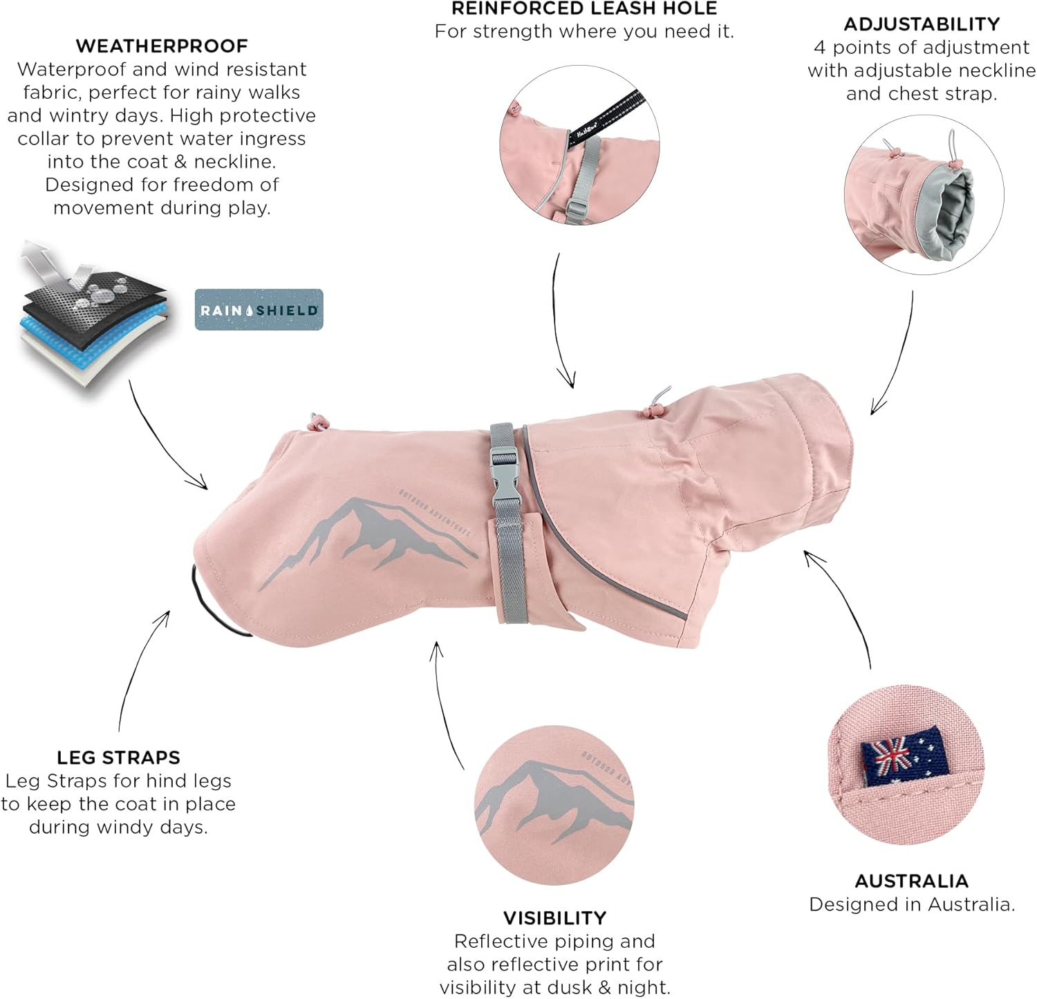 Huskimo Peak Dog Waterproof Raincoat, Dusty Pink, 33Cm image number 1