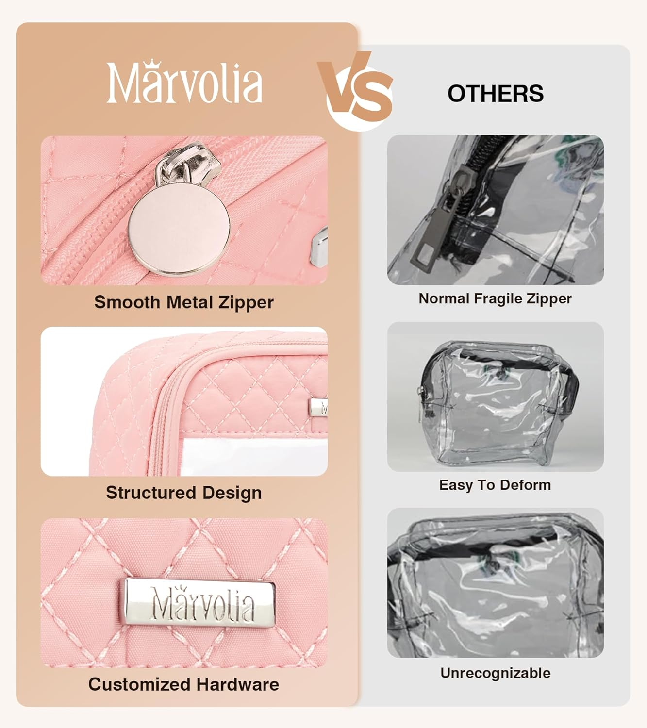 Marvolia Clear Makeup Bag - Travel Clear Toiletry Bag for Women Cosmetic Case Makeup Organizer Zipper Pouch for Travel Essentials, Pink, Small image number 1