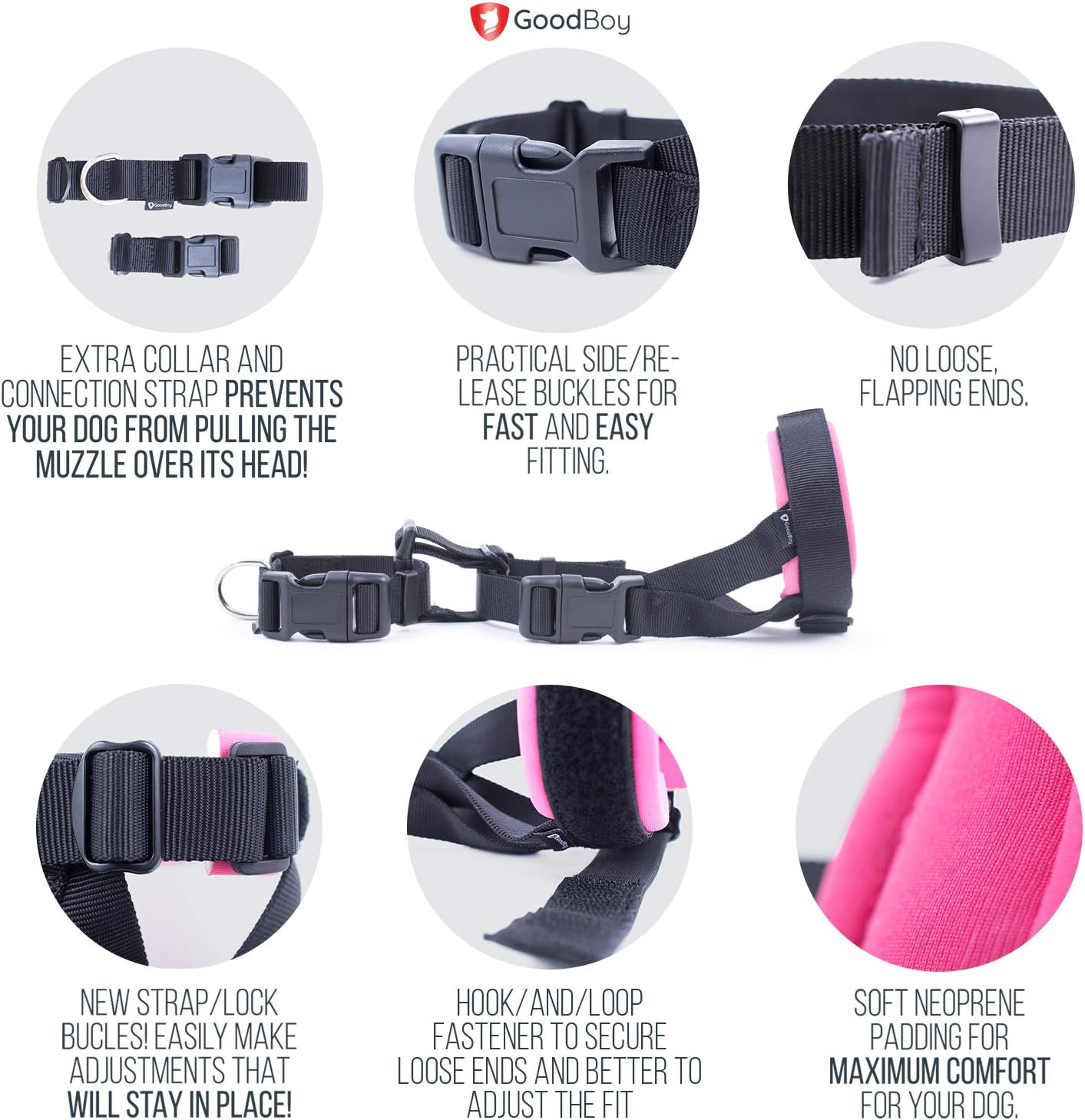 Gentle Muzzle Guard for Dogs - Prevents Biting and Unwanted Chewing Safely &ndash; New Secure Comfort Fit - Soft Neoprene Padding &ndash; No More Chafing &ndash; Training Guide Helps Build Bonds with Pet (L, Pink) image number 4