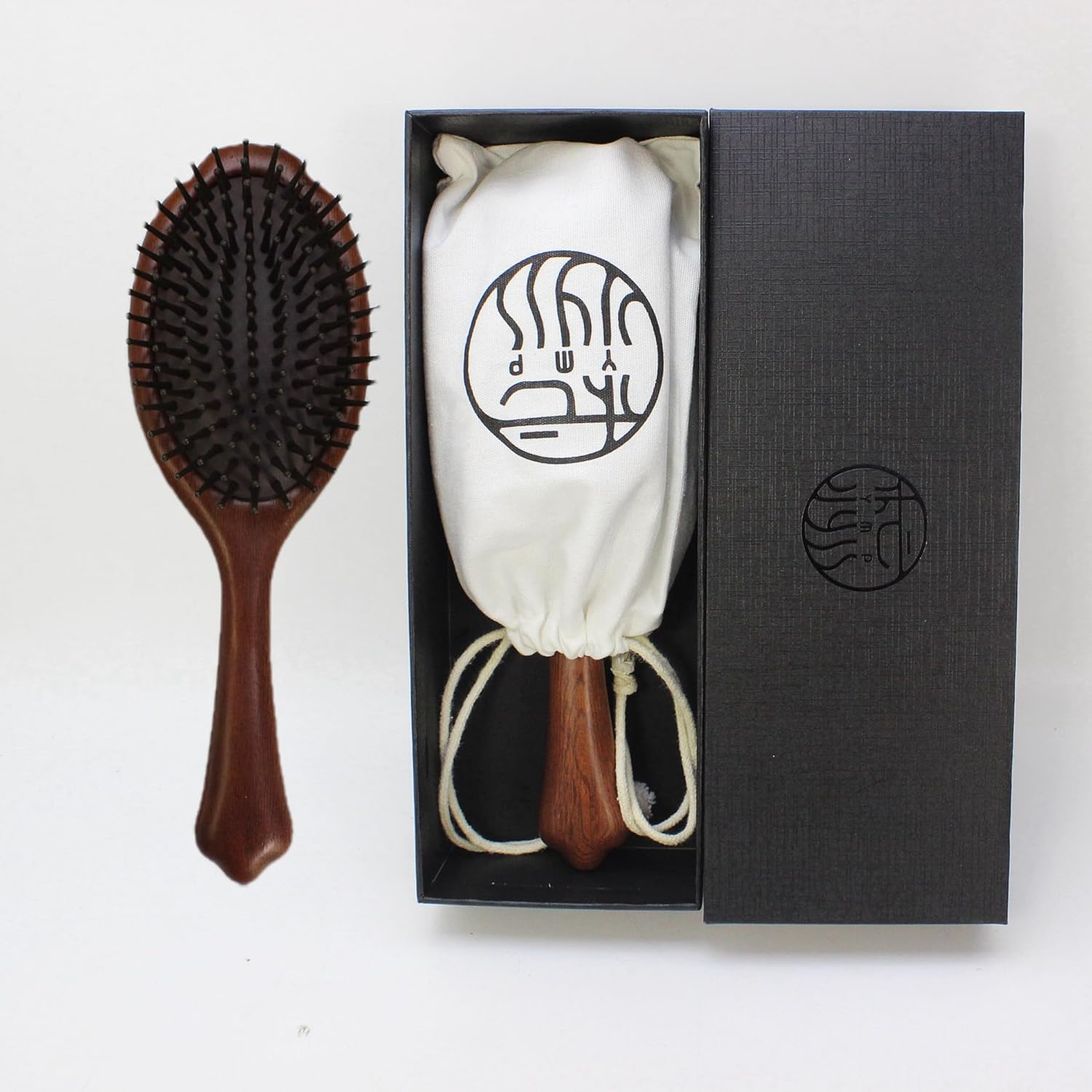 Paddle Hair Brush, Wooden Hair Brush, Hair Brush Set with Air Cushion, Spa Comb, Reduces Frizz, Massages Scalp, Comb for Women and Men, for Straight Curly Wavy Curly Wet and Dry Hair, Thick or Fine Hair (Elliptical) image number 2