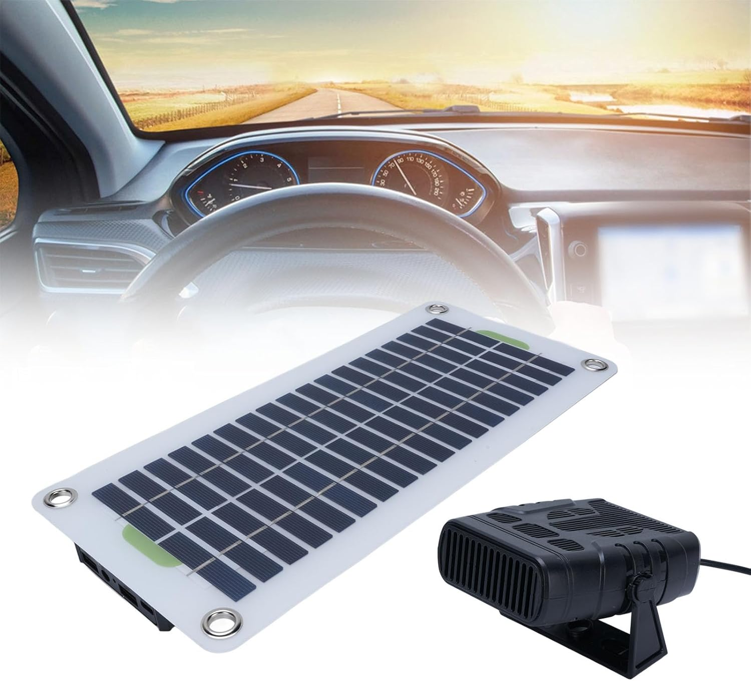 Bewinner 30W Monocrystalline Solar Panel Heater with Battery Box, Portable Outdoor Space Heater for Car Pet House Camping and Drying Use Energy Efficient Sun Power System