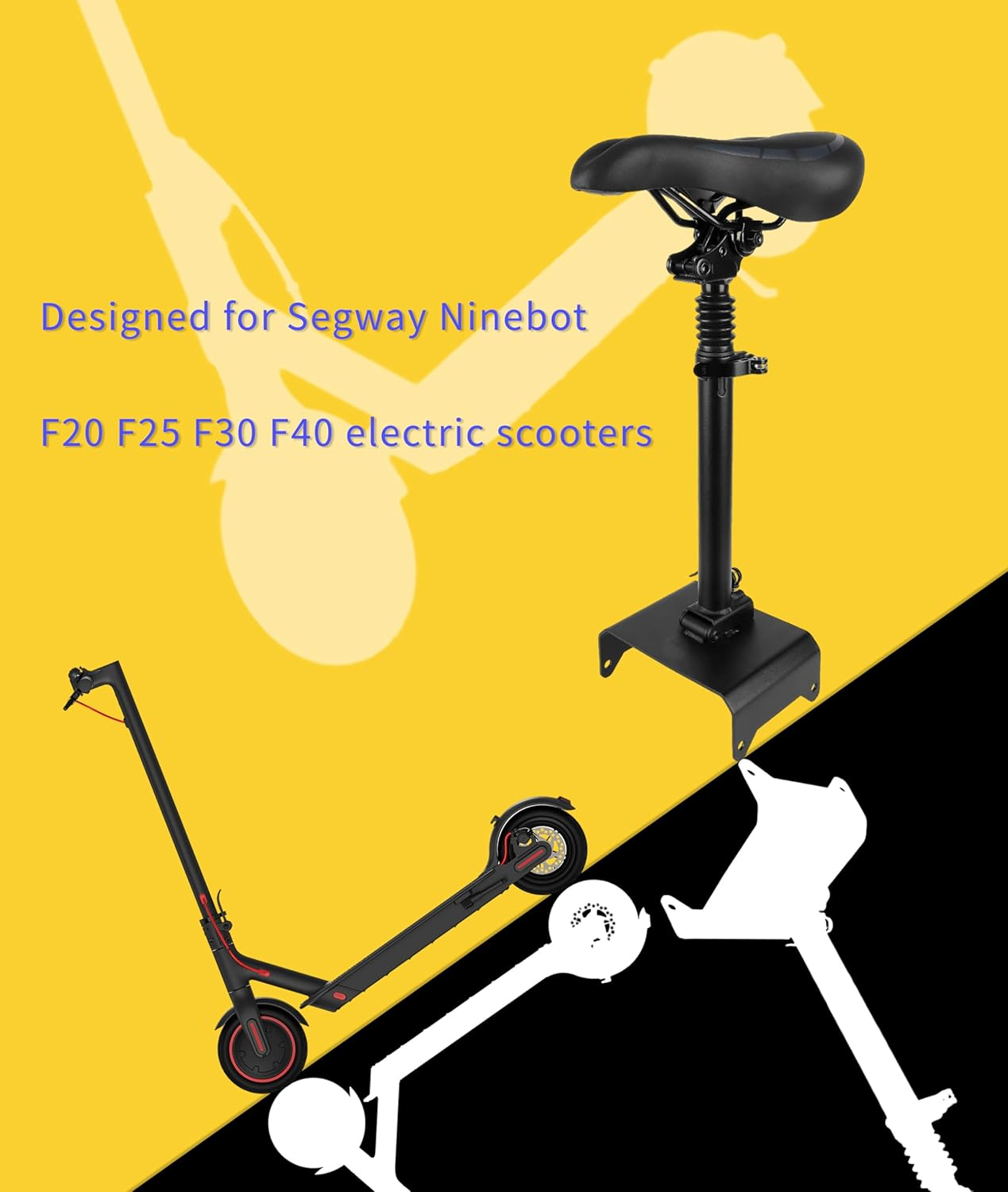 Electric Scooter Seat Saddle, Foldable Adjustable Shock Absorbing Foam Cushion Seat Electric Scooter Modification Accessories, Scooter Seat Saddle for F Series F20 F25 F30 image number 3