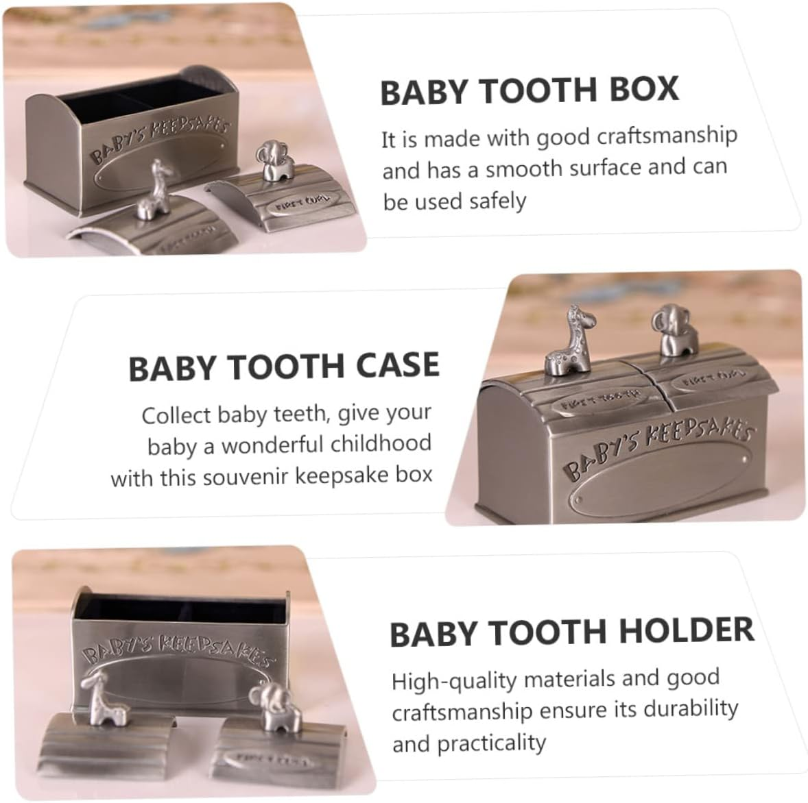 Abaodam Teeth Storage Box Metal Tooth Holder Keepsake Organizer for Born Boys and Girls image number 3