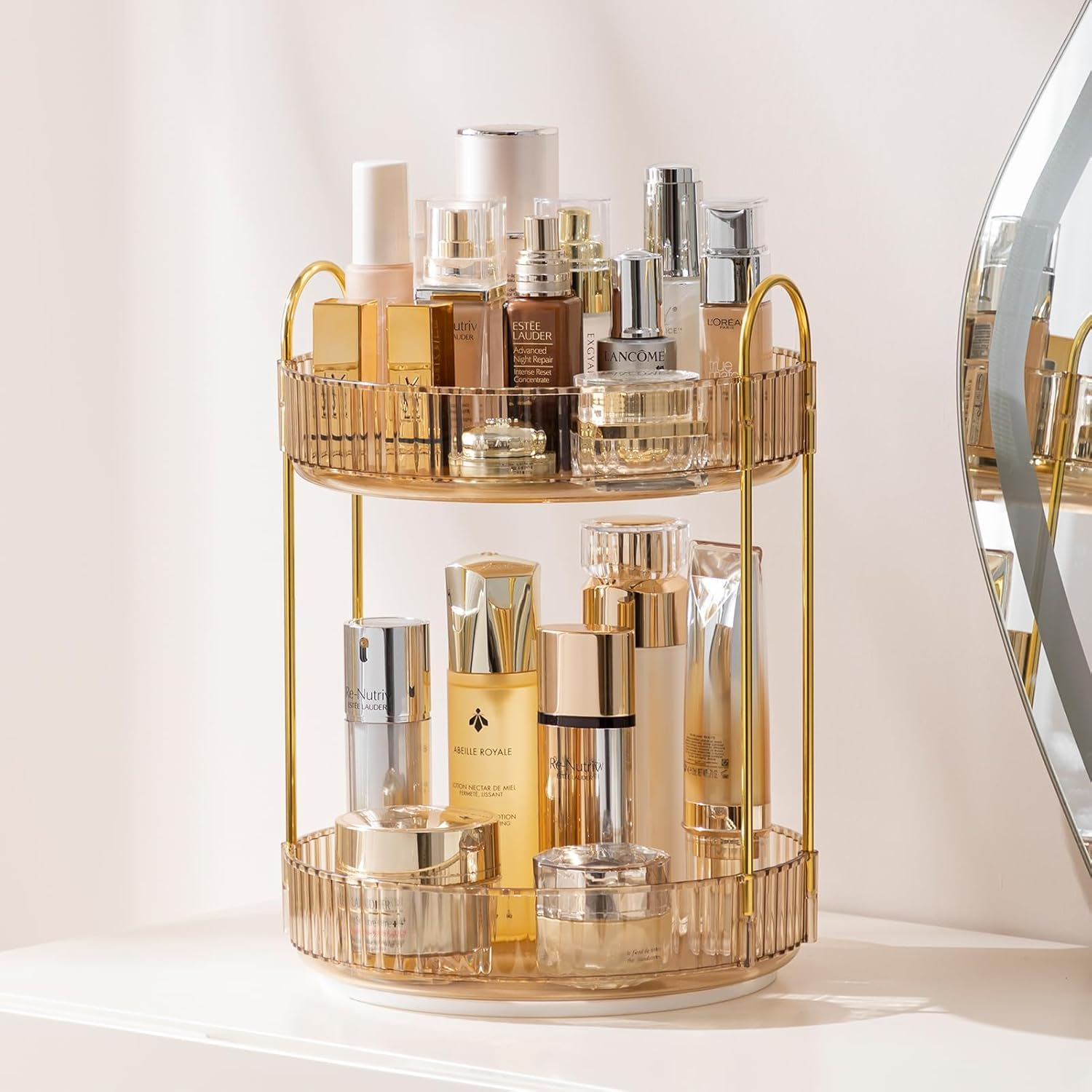 Makeup Organiser 360 Rotating,Spinning Skincare Cosmetic Organiser 3 Tier Large Beauty Spinny Make up Storage Organiser Shelf for Perfume, Jewellery, Brushes, Dresser, Vanity, Bedroom, Bathroom