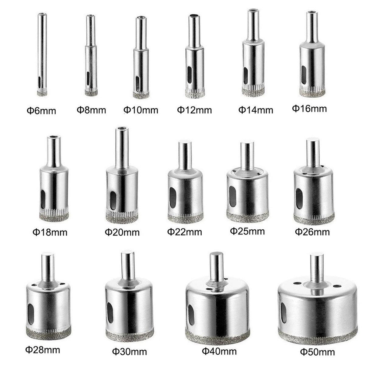 Diamond Drill Bits, 15 PCS Hollow Core Drill Bit Set for Ceramic, Glass, Porcelain Tile Diamond Hole Saw Tile Set Glass Drill Bit, 1/4 to 2 Inch image number 2