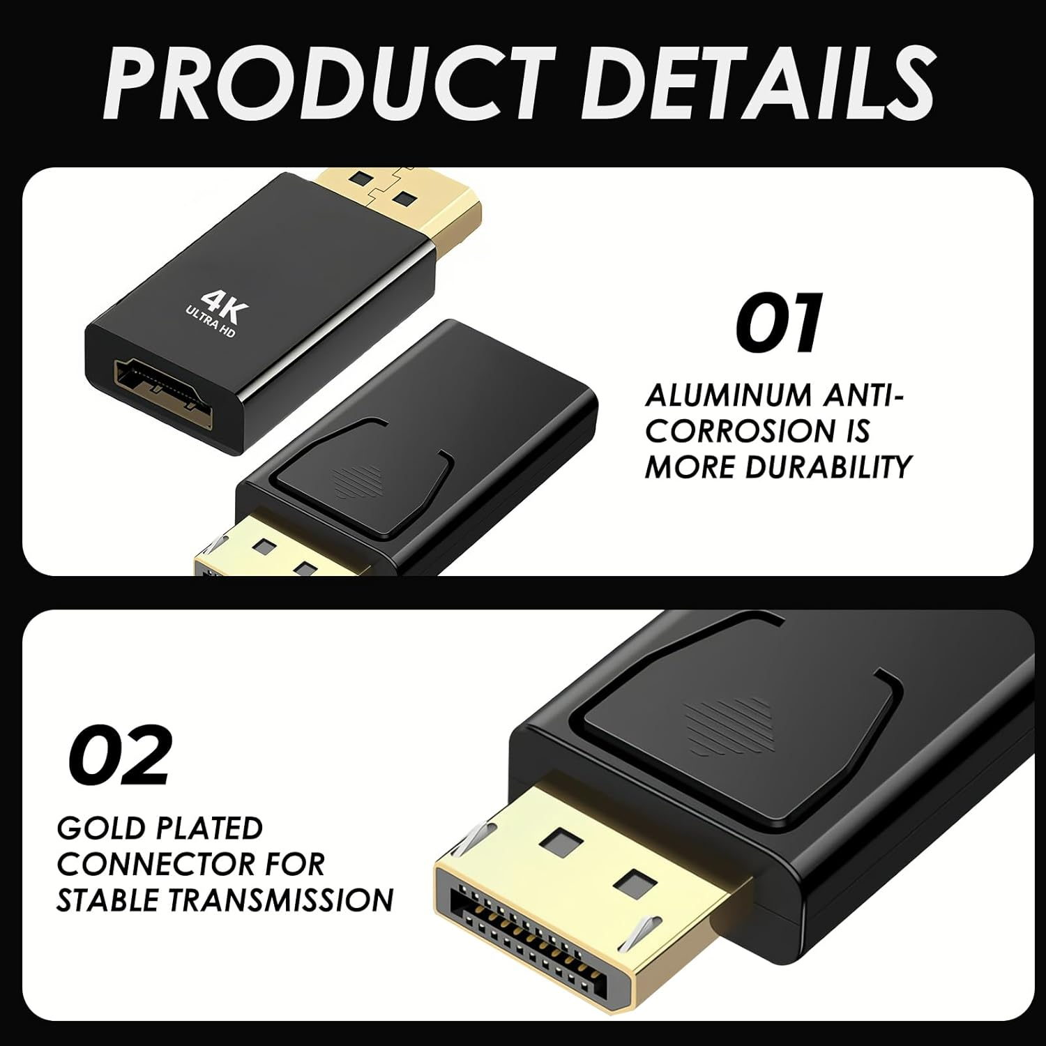 2 Pack Displayport to HDMI Adapter, 4K DP to HDMI Converter Displayport 1.4V Nickel Plated, DP Male to HDMI Female for Desktop, Laptop, Projector, HDTV image number 3