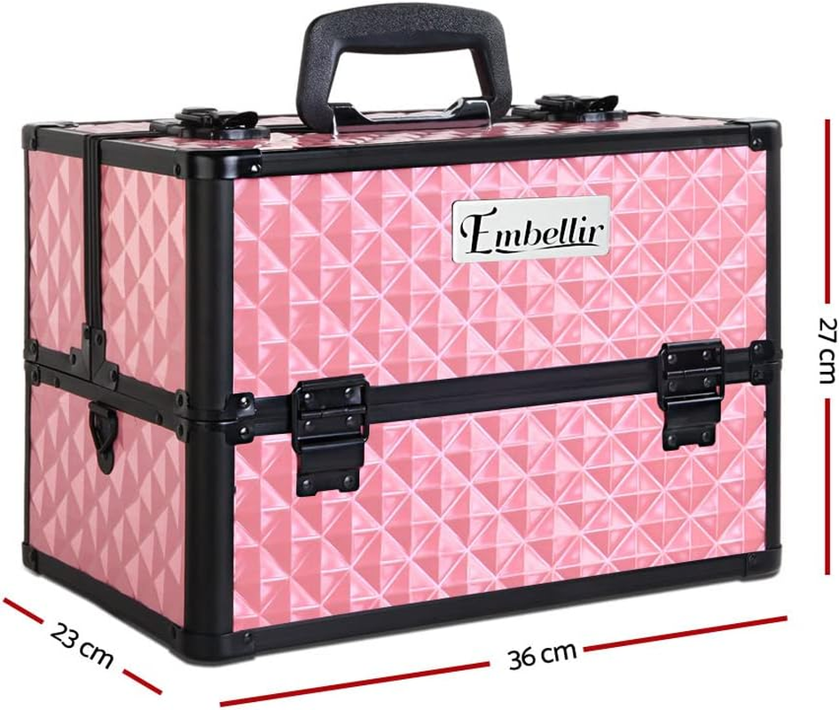 Portable Cosmetic Beauty Makeup Case Diamond Pink Travel Organizer Makeup Bag