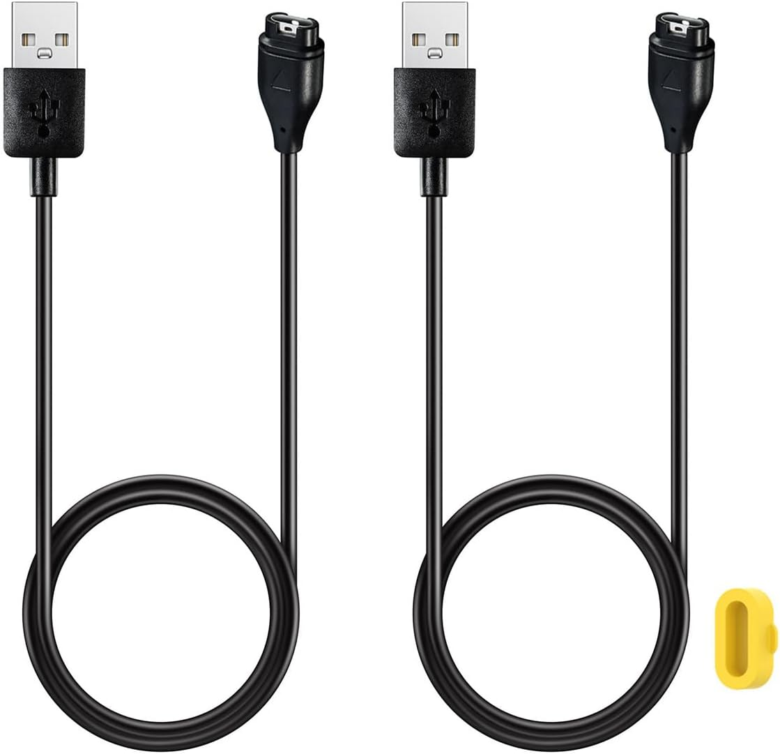 Kissmart Charger for Garmin Instinct & Instinct 2 2S 2X 3, Replacement Charging Cable Cord plus a Black Silicone Charger Port anti Dust Plug (2 Pack)