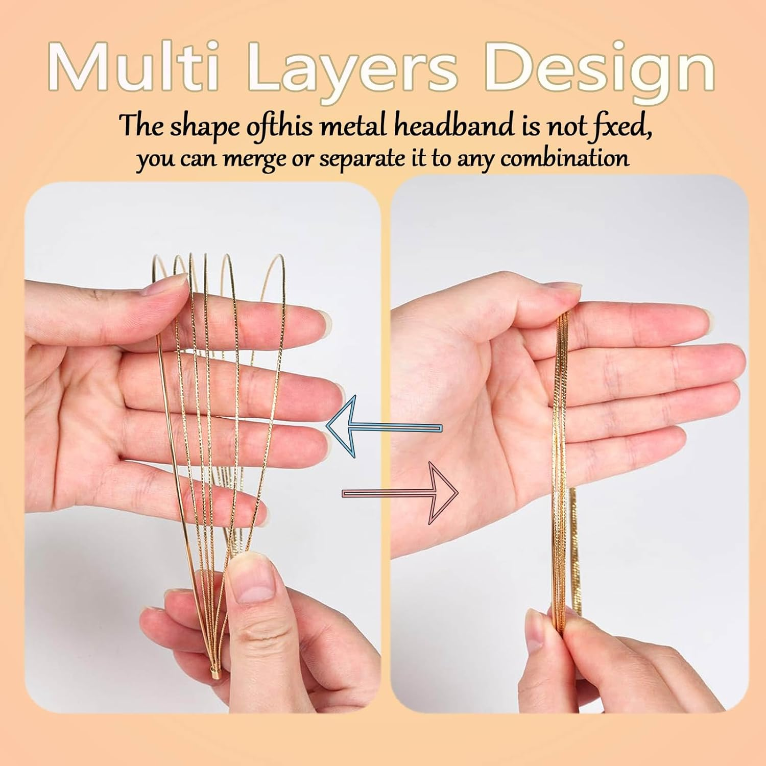 YUBBYSTU 2 Pcs Gold Headband for Women, Elegant Hair Hoop Headpiece for Women Girls Bridal Hair Styling Accessories, Gold Headpiece Multi Layers Hairbands Thin Metal Hair Band image number 6