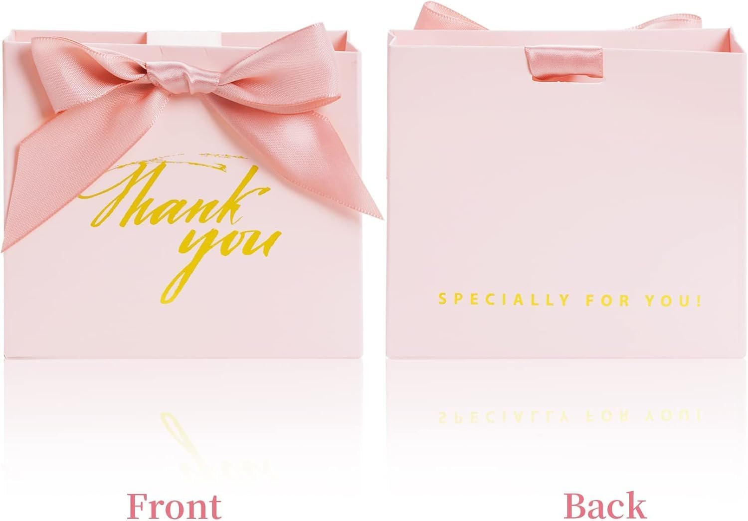 25 Pcs Small Thank You Gift Bags with Gold Bow Ribbon - Pink Patterned Paper Party Favor Treat Boxes (Pink) image number 6