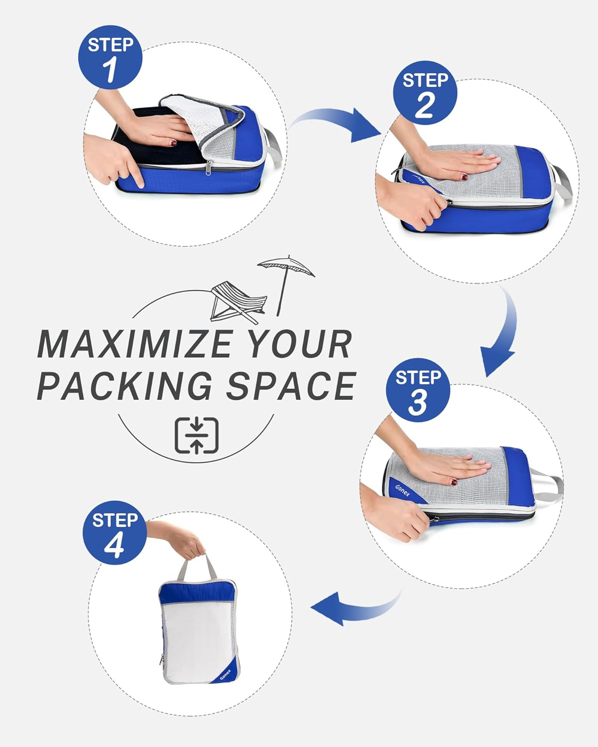 Gonex Compression Packing Cubes Mesh Organizers L+M+S+Xs+Slim+Laundry Bag Deep Blue image number 1