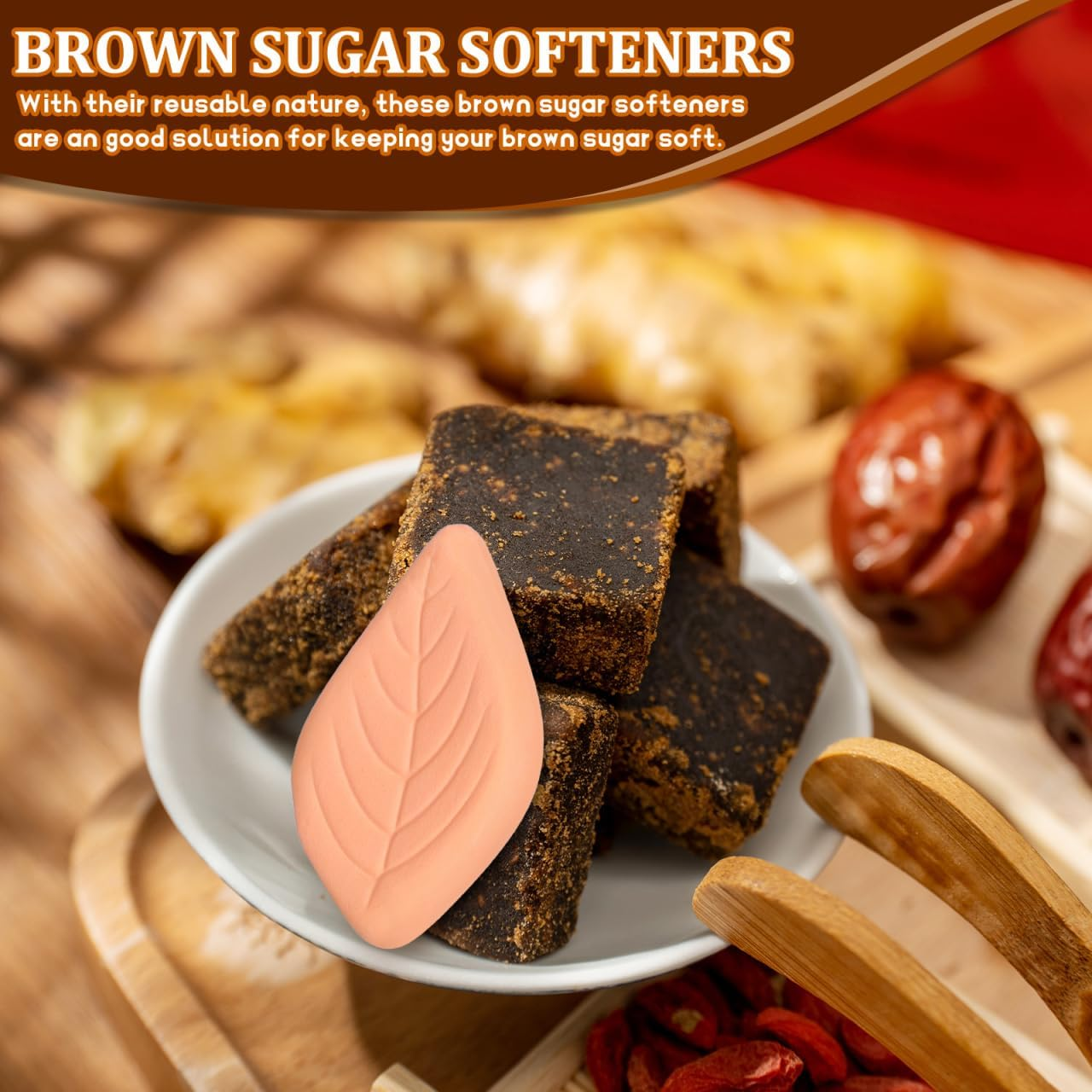 Sosoport 6-Pack Terracotta Sugar Saver Leaf Shape Reusable Brown Sugar Softener for Food Storage Containers Kitchen Organisation image number 3