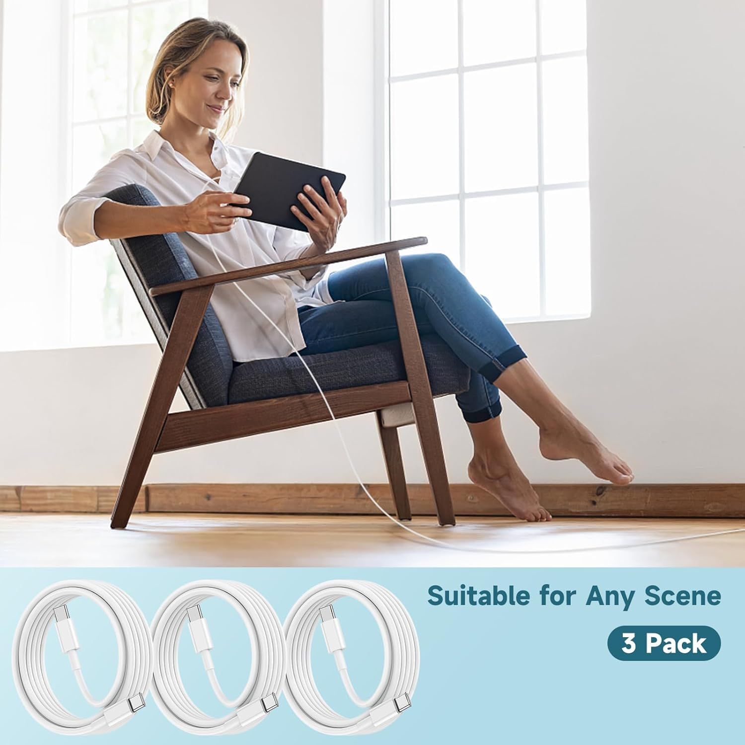 3Pack for Apple USB C to USB C Charging Cable 1.2M 60W,Type C to Type C Fast Charger Cord for Iphone 15/16, Macbook Pro/Air, Ipad Air 4/5,Mini 6/Pro12.9In/11In, Samsung S25, S24, S23, S22