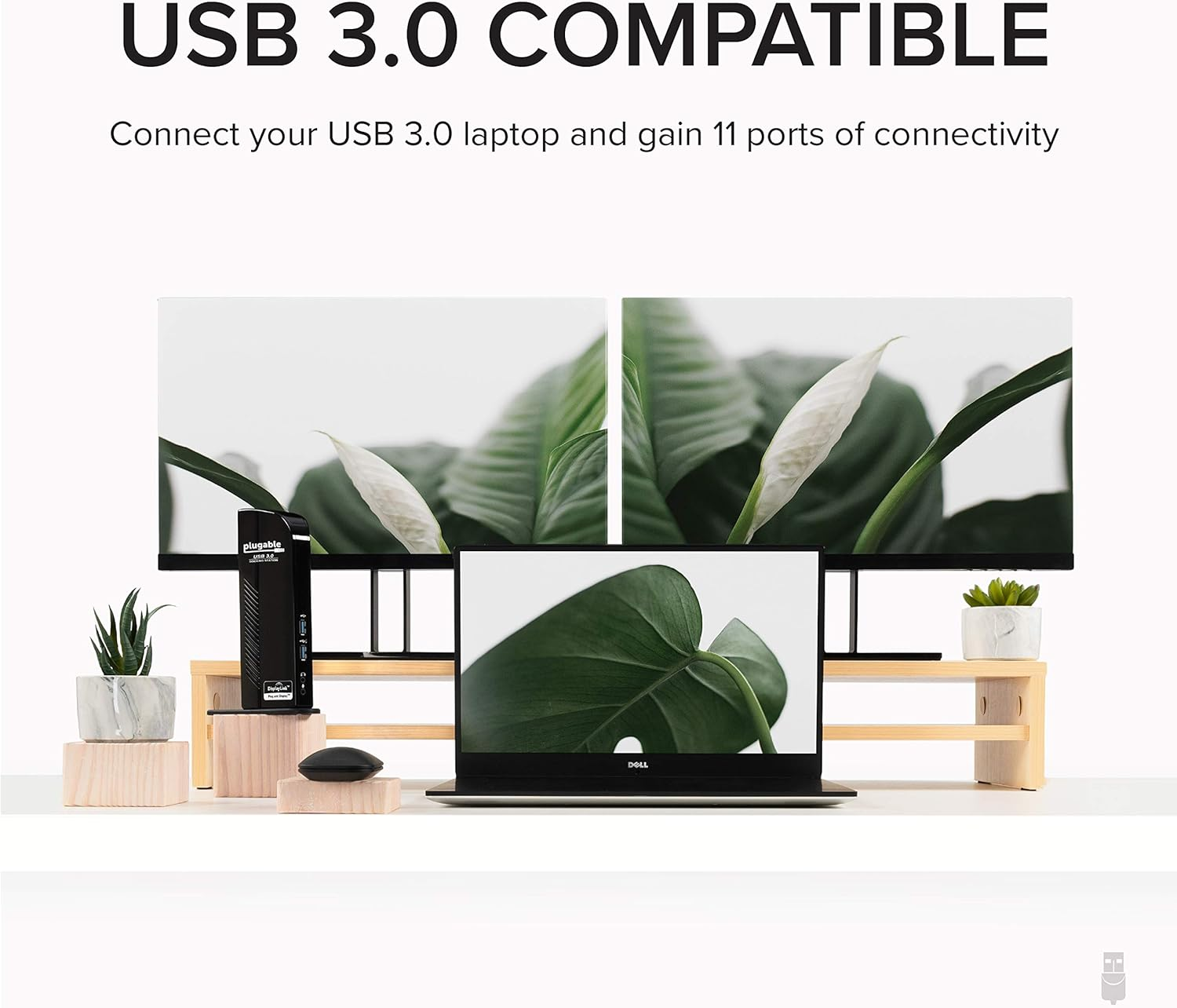 Plugable USB 3.0 Universal Laptop Docking Station Dual Monitor for Windows and Mac, USB 3.0 or USB-C, (Dual Video: HDMI and HDMI/DVI/VGA, Gigabit Ethernet, Audio, 6 USB Ports) image number 3