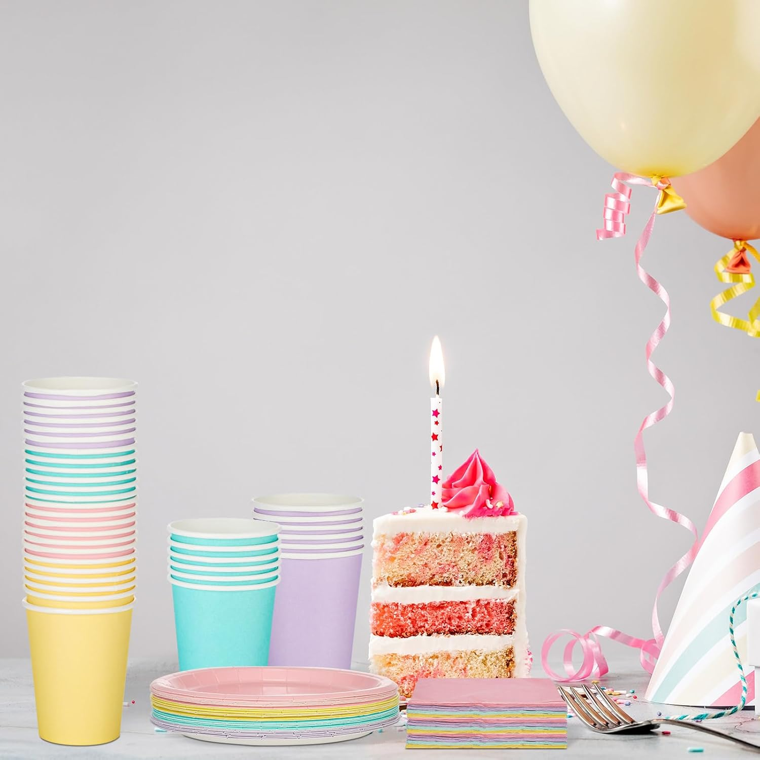 Meekoo 72 Pcs Pastel Party Decorations Birthday Party Paper Plates and Napkins Sets Disposable Macaron Color Party Paper Plates Napkins Cups for Birthday Baby Shower Party(Colorful) - Colorful image number 3