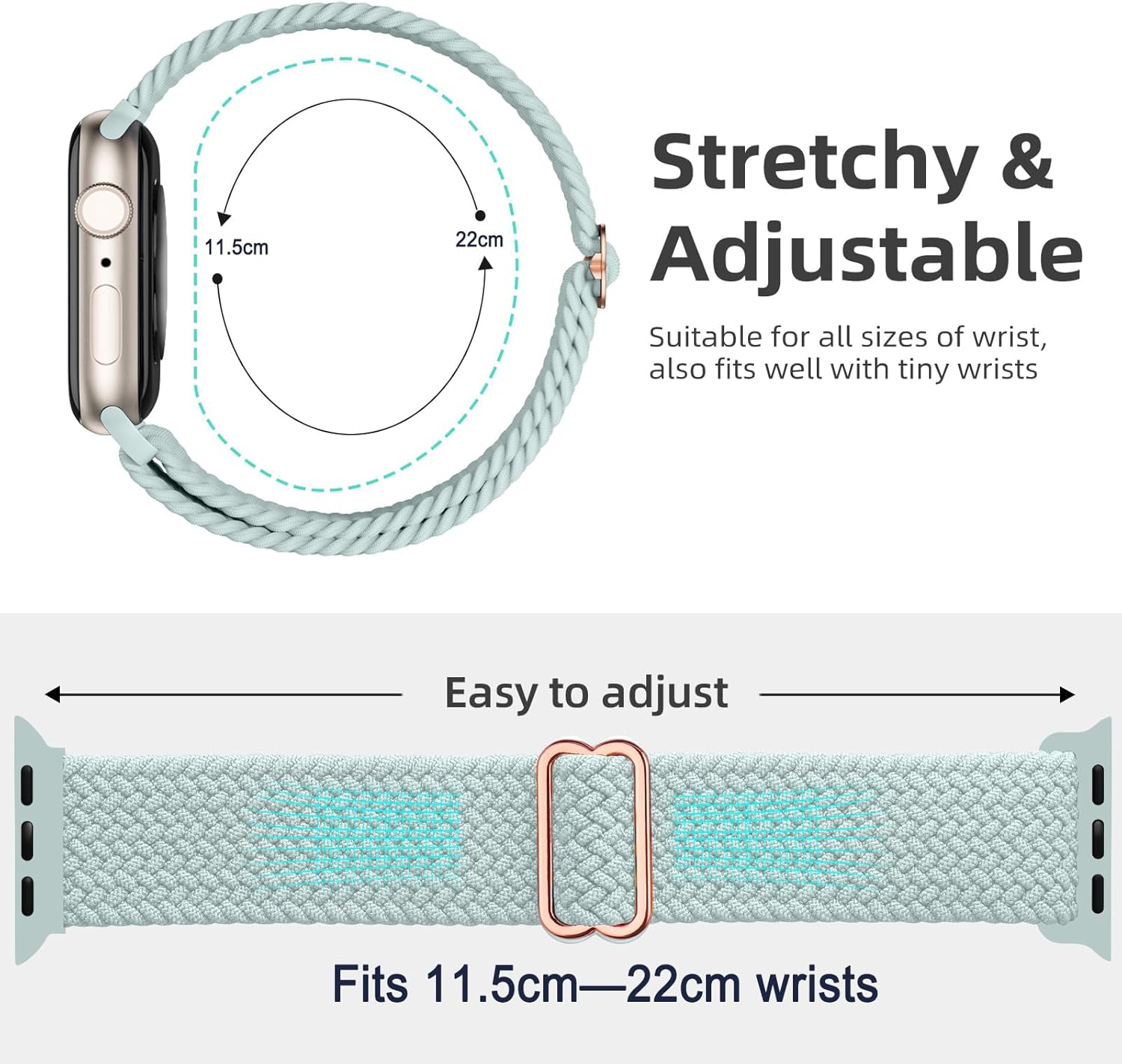 Ixtra 4 Pack Braided Stretchy Solo Loop Compatible with Apple Watch Band 38/40/41/42Mm, 42/44/45/46/49Mm Women Men, Adjustable Nylon Strap Wristband for Iwatch Series10 9 8 7 6 SE 5 4 3 2 1 Ultra1/2 image number 3