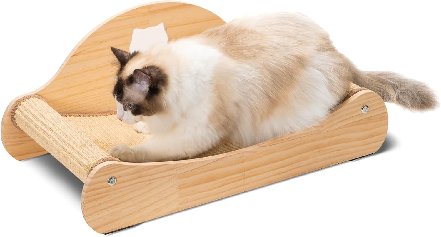 Avont Sisal Cat Scratcher Bed Wood Scratch Lounger Scratching Chair for Indoor Cats, Comfortable Hammock for Naps Kitten Scratch Pads Nature Wooden Furniture for Cat -Nature image number 6