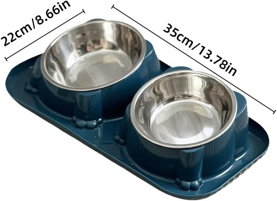 AIMALL Double Cat and Dog Bowl, Stainless Steel Raised Pet Feeder with 15&deg; Tilted Design, Non-Slip Feeding Bowl for Water and Food, Easy to Clean, 35X22X8.5Cm image number 2