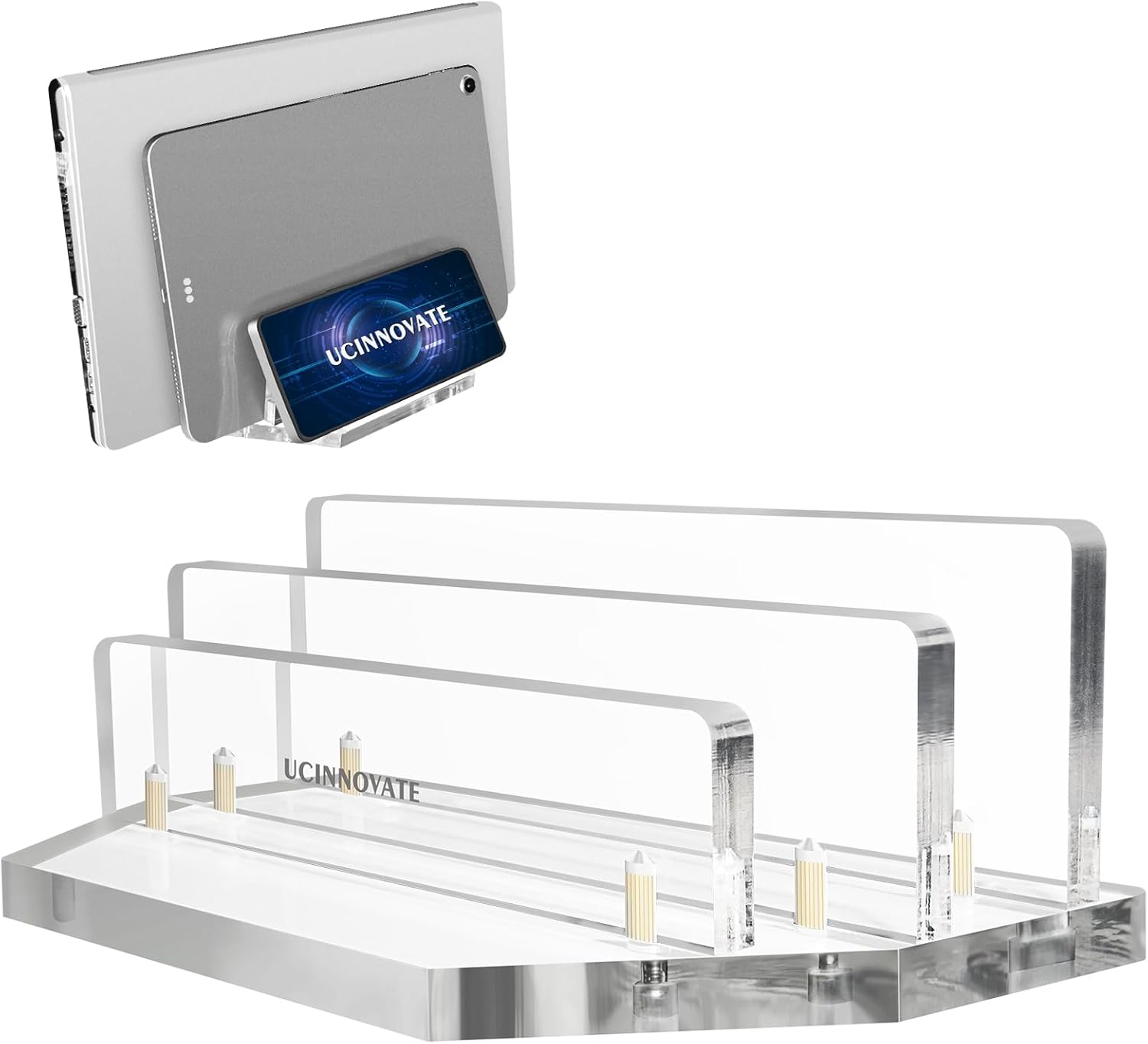 UCINNOVATE Vertical Laptop Stand, Adjustable Acrylic Desktop Stand with Adjustable Slot Size (0.7-1.1Inch) Compatible with Macbook/Surface/Ipad/Lenovo/Dell/Gaming Laptops/Keyboard (Clear) image number 6