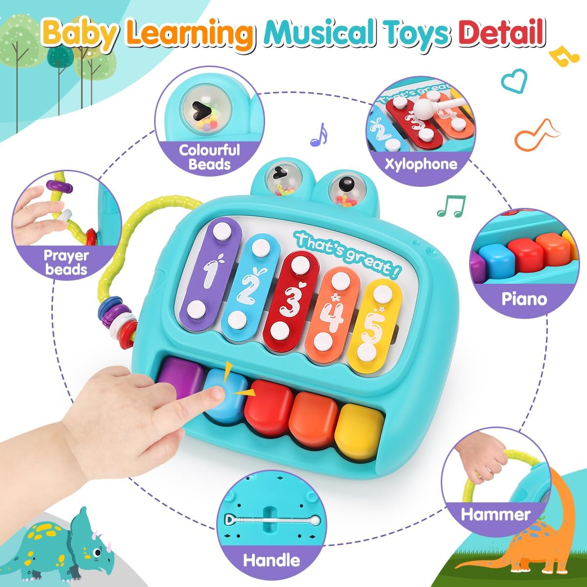 Baby Piano Toy 6 to 12 Months Dinosaur Toys Toddler Musical Toys for Girls Aged 1-2 Early Learning Educational Piano Keyboard Infant Toys Baby Gifts for Boy Girl 1 2 3 4 Years Olds(Blue)