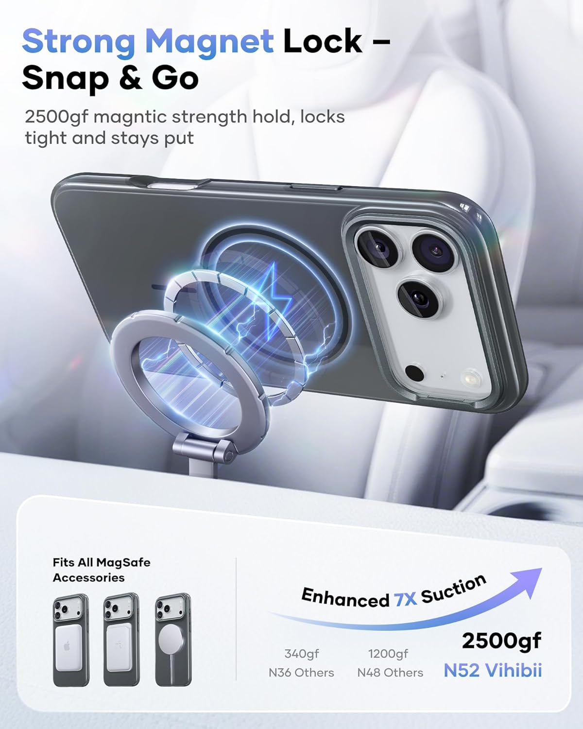 Vihibii for Iphone 17 Pro Max Case with Adjustable Stand, [Compatible with Magsafe], Fade-Resistant Glow Stylish Slim, Shockproof Sturdy Back Cover & Silicone Edges Phone Cover Case, 6.9" 2025, Grey - Purple image number 6