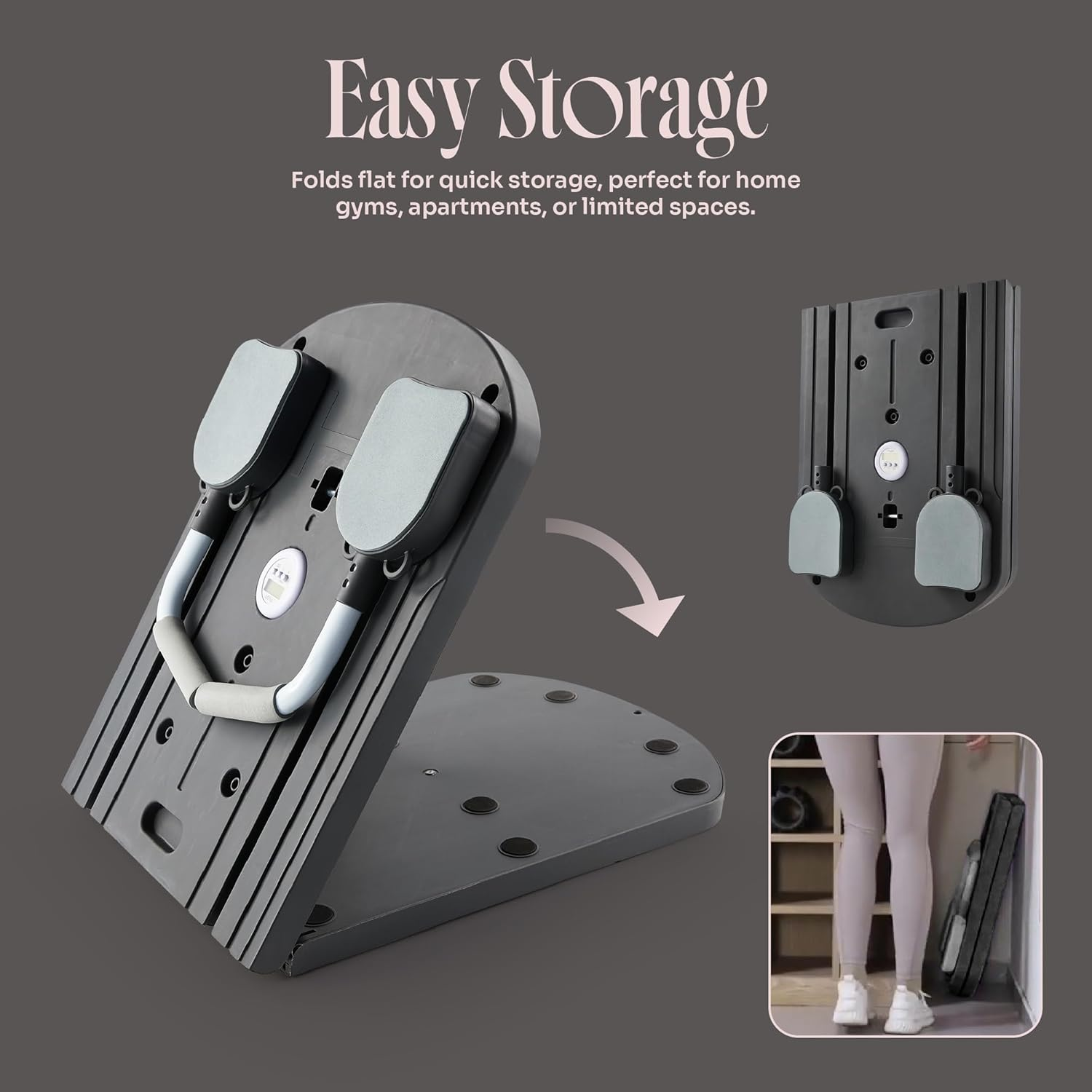 Myga Pilates Reformer Machine - Foldable Pilates Board with Rebound Ab Roller, Resistance Bands, Push up Bars & LED Counter for Full Body Workout - Multifunctional for Home, Gym & Travel - Pink image number 5