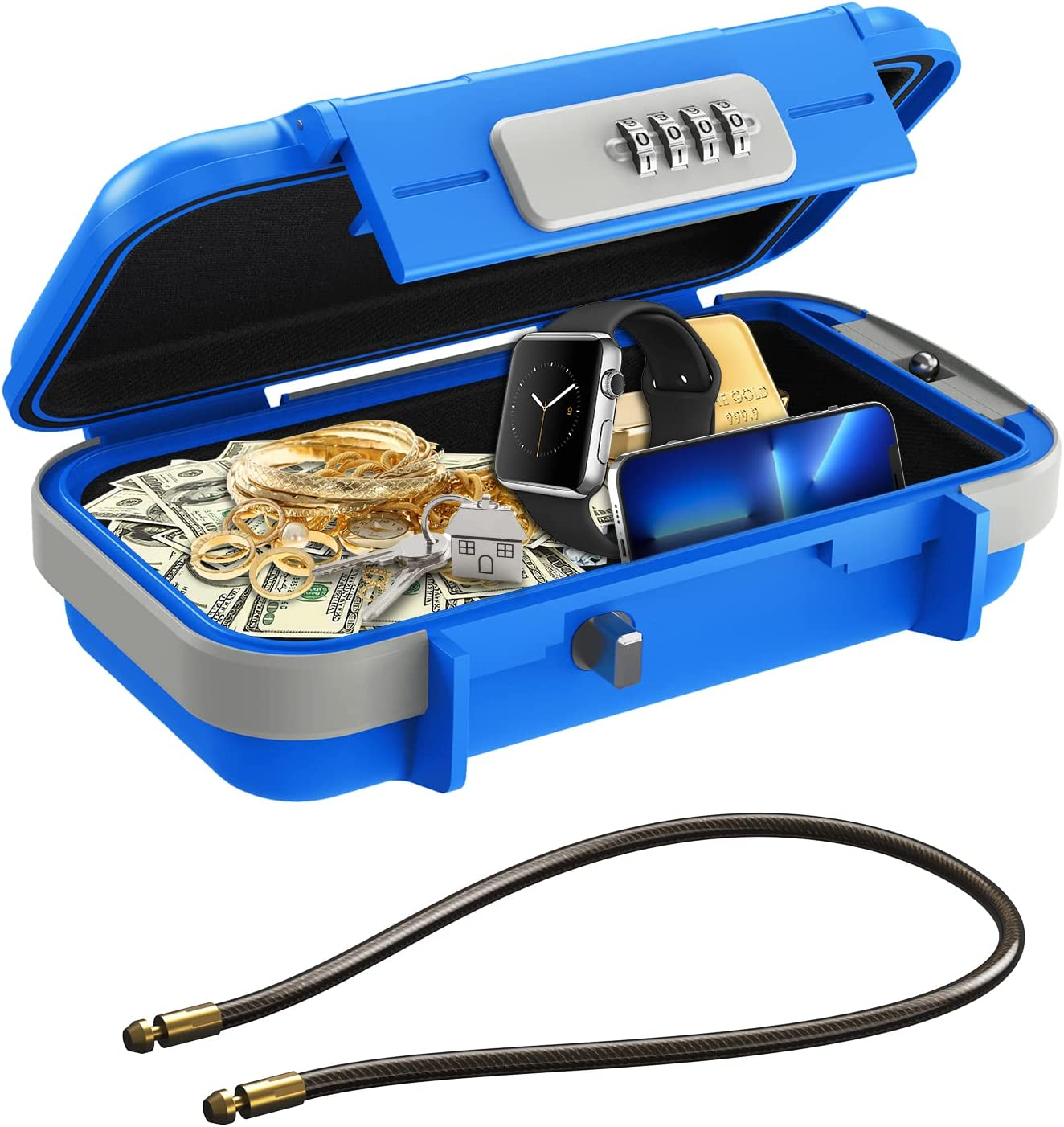 【New Version】Amir Portable Safe Box, Combination Security Case Lockbox with Code, Waterproof Anti-Theft Mini Travel Safe Box with Removable Chain, Security Box for Home,Office - Black