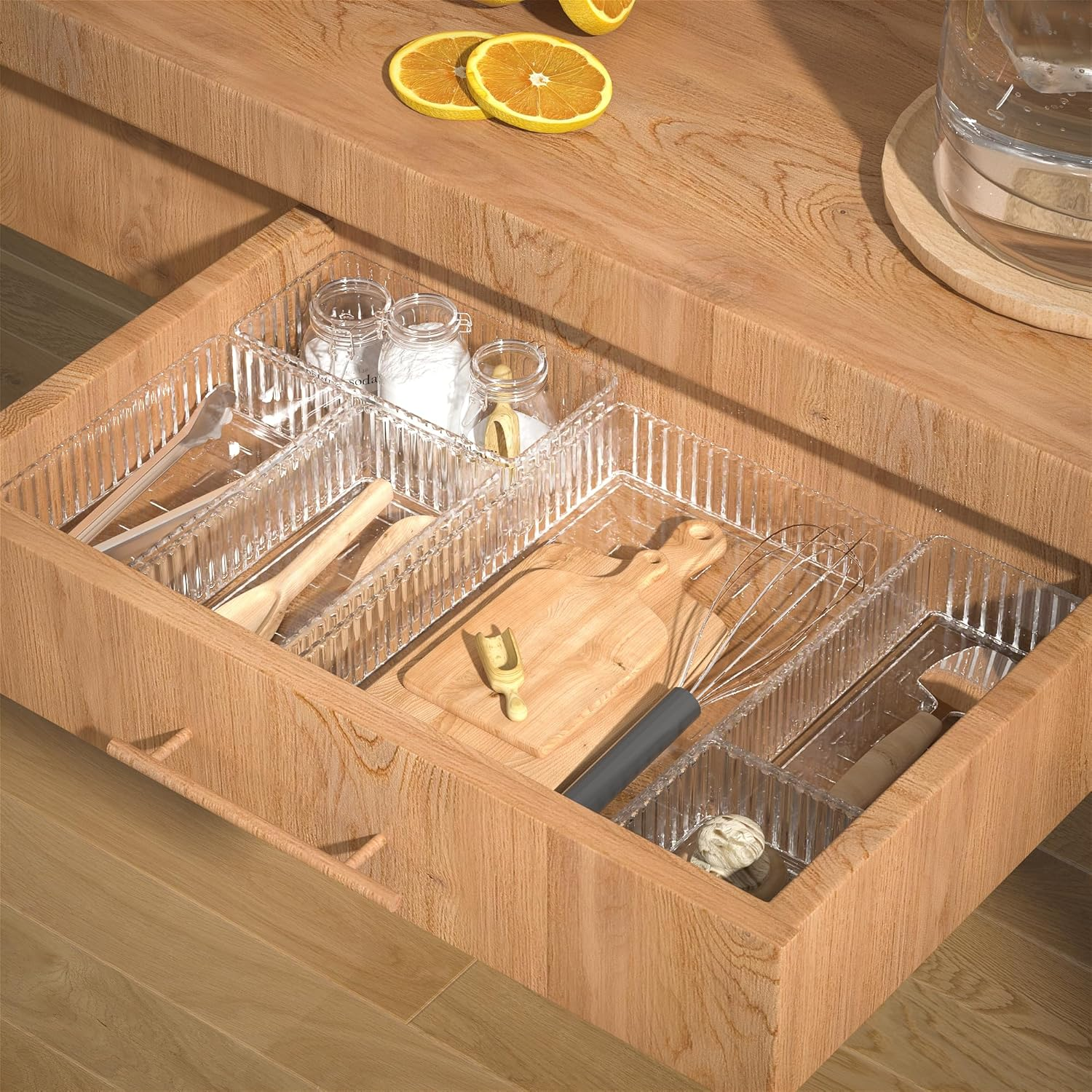 7 Pack Clear Drawer Organizers Storage Bins, 4 Size Plastic Makeup Organisers Bin,Stackable Cosmetics Drawer Organizer Trays, Desktop Storage Organization image number 6