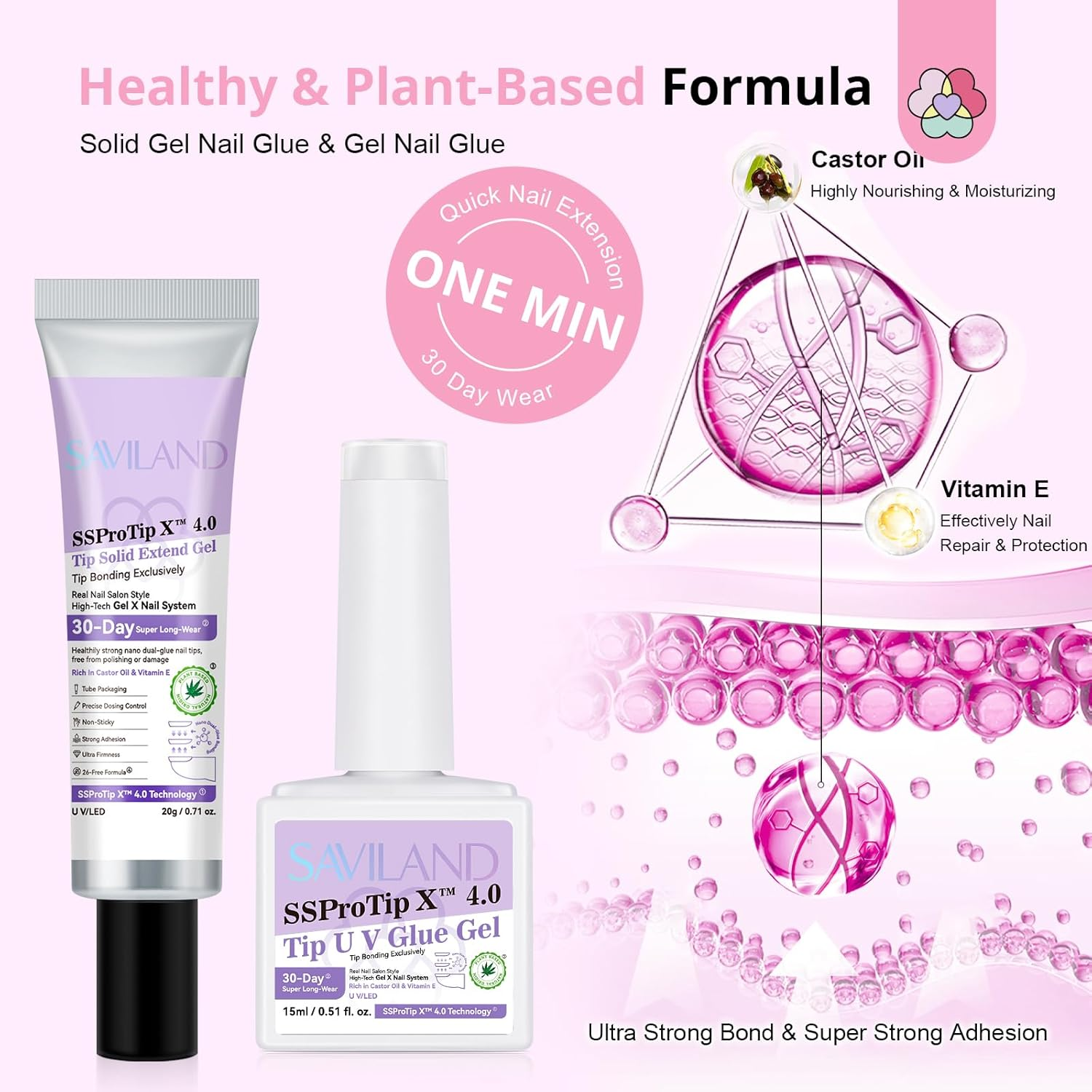 SAVILAND Nail Tips Kit with U V Light: 4X Soft Gel X Nails Long Square White Pink Ombre 256 Pcs Full Cover Gel Nail Tips VE & Castor Oil Gel Nail Glue Portable LED Lamp Nail Drill Kit Home Manicure image number 2