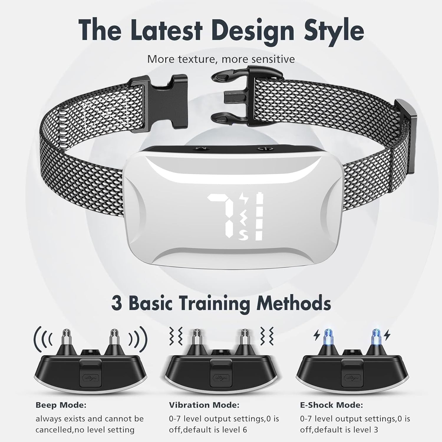 XIULIUU Dog Bark Collar, Rechargeable Smart Dog Shock Collar, anti Barking Training Collar with 7 Adjustable Sensitivity Beep Vibration Shock, Bark Collar for Large Medium Small Dogs image number 2