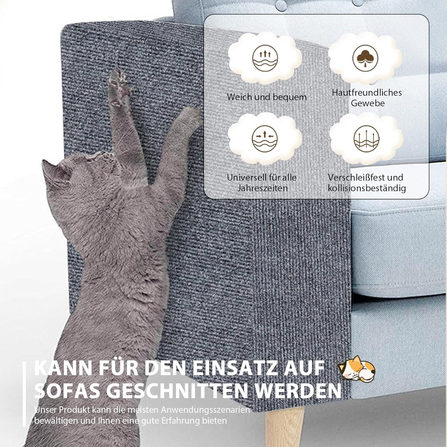 Self-Adhesive Cat Scratching Board Wall 200 X 40 Cm Cat Scratching Mat, Cat Scratching Mat, Cat Scratching Boards, Scratching Corner for Cats, Light Grey image number 4