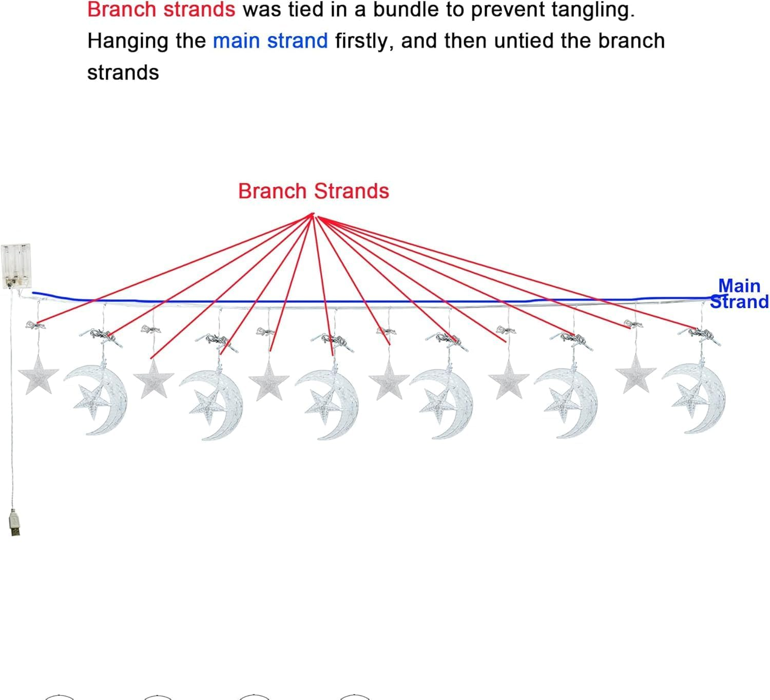 Ramadan Decorations for Home, 138 LED Upgraded Extra Large Star Moon Curtain Lights for Kids Bedroom Decor, Battery & USB Powered LED Fairy Lights for Ramadan Window Wedding Christmas Decor image number 3