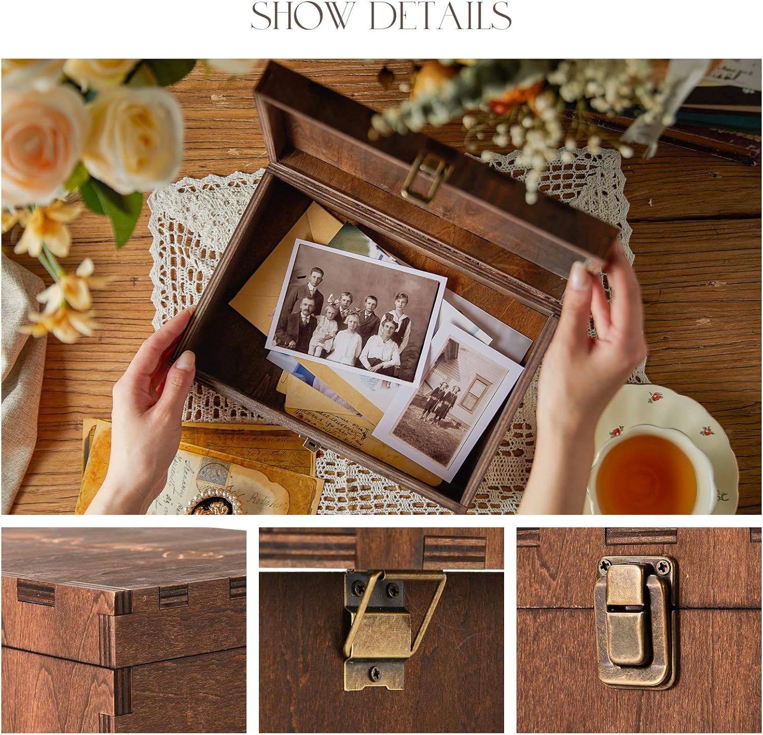 AW BRIDAL Engraved Wedding Memory Box with Lid, Wood Keepsake Boxes for Storage, Wedding Gifts for Couples, Bridal Shower and Bachelorette Gifts for Bride, Engagement Gifts for Newlyweds image number 2