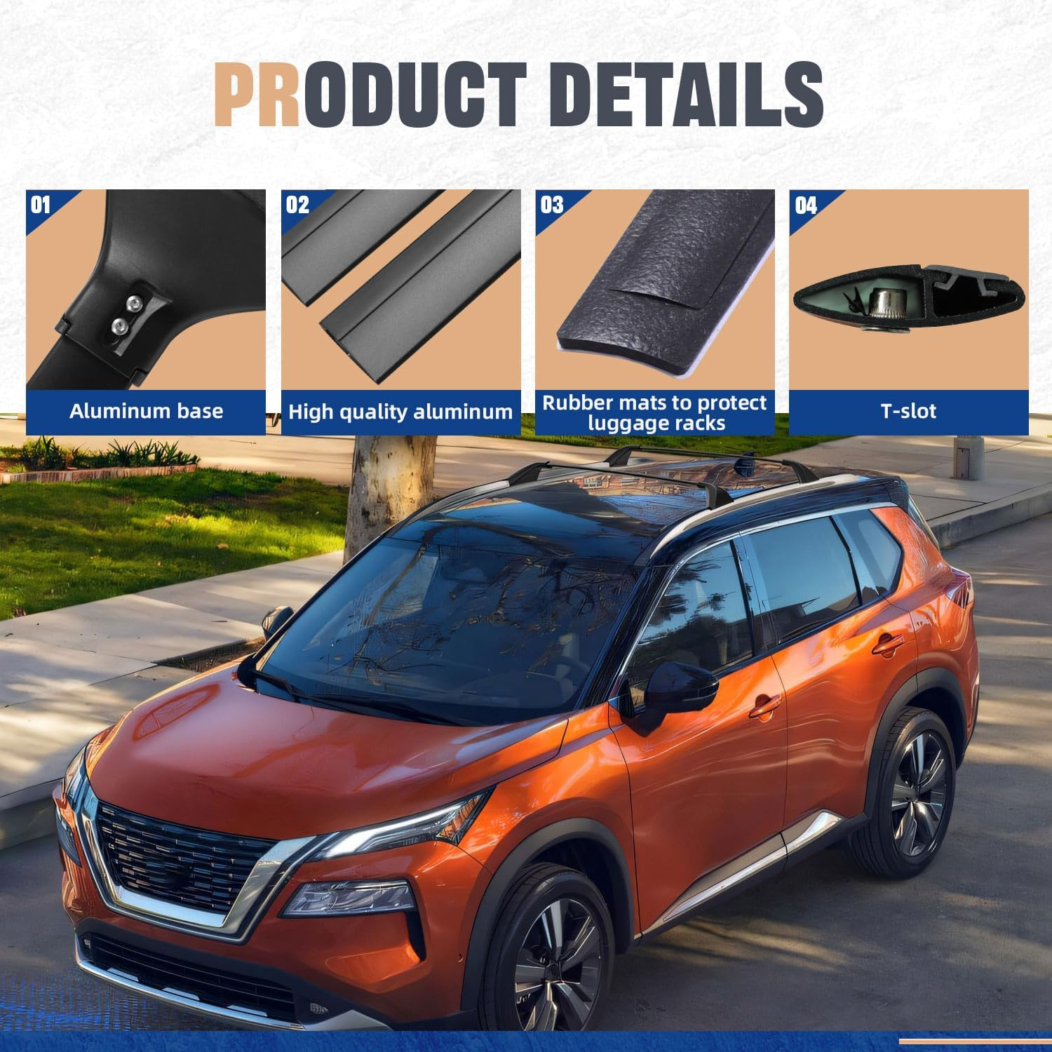 &lrm;AUXPACBO Cross Bar Fit for Nissan Rogue 2021 2022 2023 2024 2025 SV SL Platinum with Roof Rail Roof Rack Crossbars Rooftop Luggage Cargo Carrier for Canoe Kayak Bike image number 4