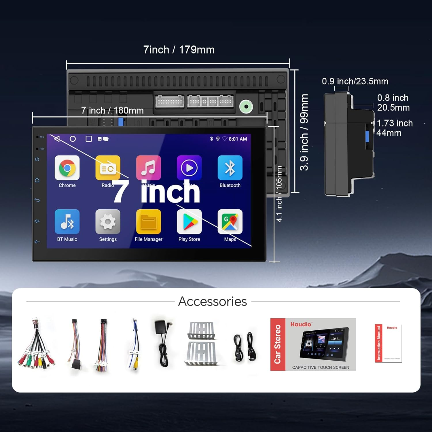 Wireless Carplay Screen for Car & Android Auto Head Unit - Touchscreen 7 Inch Double Din Car Stereo with Backup Camera for All Cars (2+32GB NO Camera)