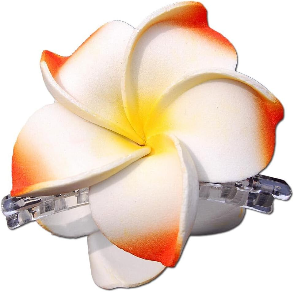 SEESTERN Bali Hawaii Hair Clip 2 Frangipani Flowers Made of Foam Rubber Hair Clip FBA_1301 Orange image number 1