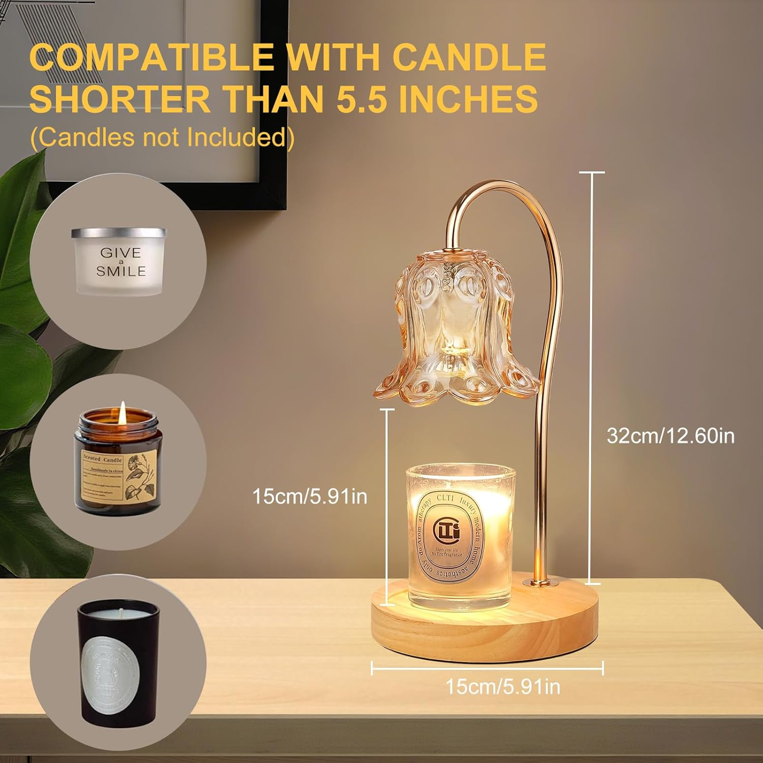 Candle Warmer Lamp with Timer Dimmer & Delayed Shutdown,Electric Candle Warmer,Vintage Flower Lily Lamp,Wax Melt Warmer for Jar Candles with 2 Bulbs,Gifts for Women, Home Bedroom Decor image number 3