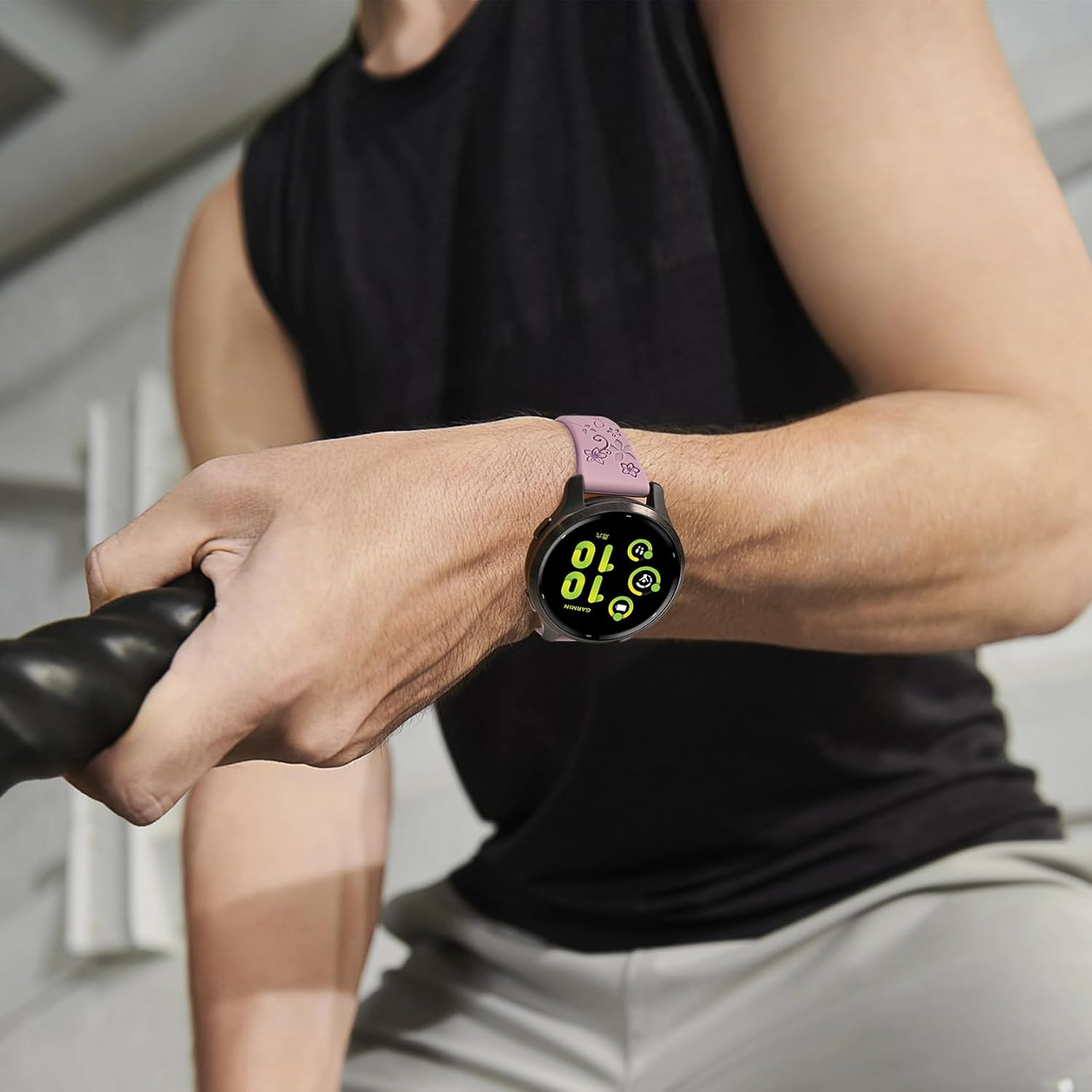 20Mm Floral Engraved Band Compatible with Garmin Vivoactive 5 Watch Band/Vivoactive 6/3/3 Music/Venu Sq 2/Venu/Venu Sq, Soft Slim Silicone Cute Embossed Strap for Forerunner 55/165/245/645