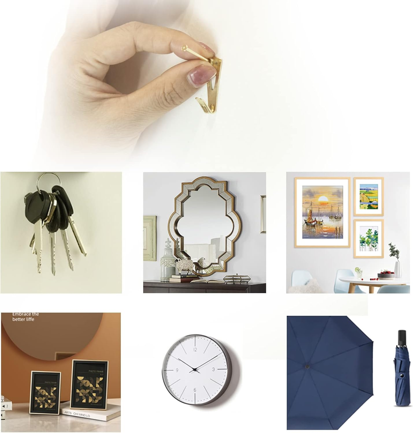 Picture Hanging Kit ， 10-100Lbs Heavy Duty Picture Hangers ，140Pcs Golden Picture Hanging Hooks，Picture Hooks Hardware for Picture Frame, Painting，Portraits , Mirror image number 1