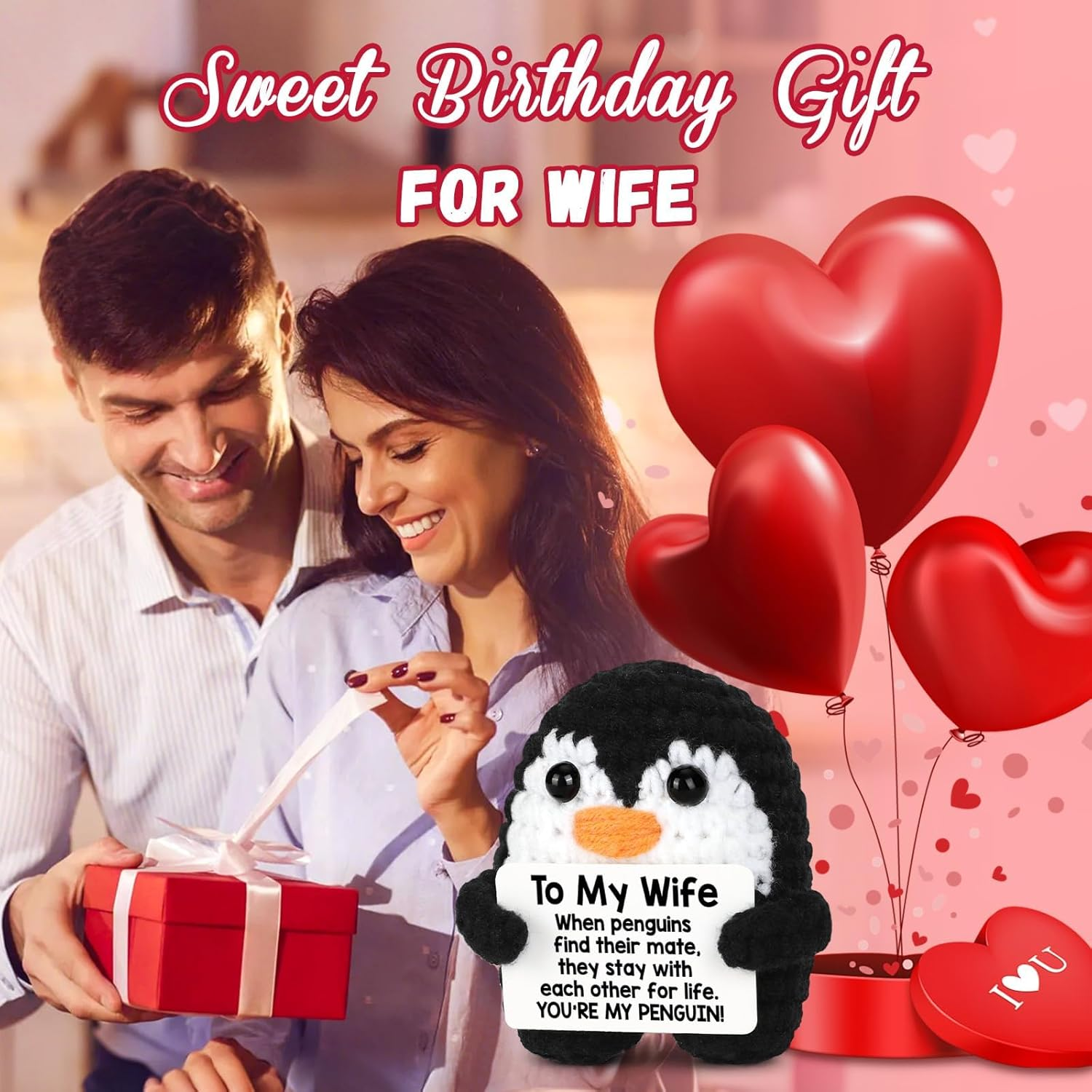 Valentines Day Gifts Her Wife from Husband Birthday, to My Wife Handmade Crochet Emotional Mini Funny Penguin, Romantic Wedding Anniversary Valentine Gifts Women Her, Small Love Sign Decor image number 1