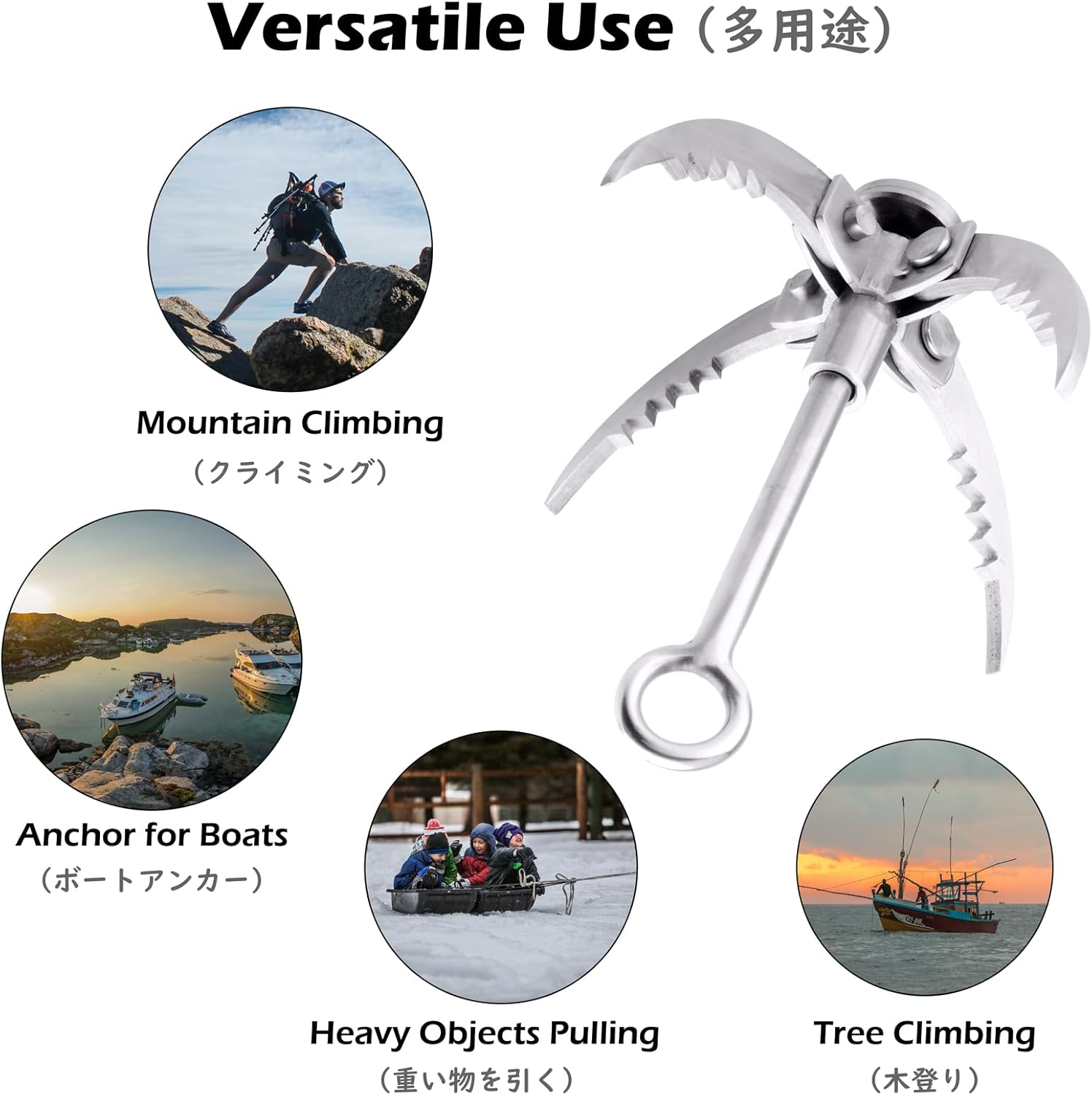 TRIWONDER Grappling Hook Gravity Rock Climbing Hooks Folding Claws Stainless Steel Anchor for Climbing, Hiking, Tree Limb Removal image number 6