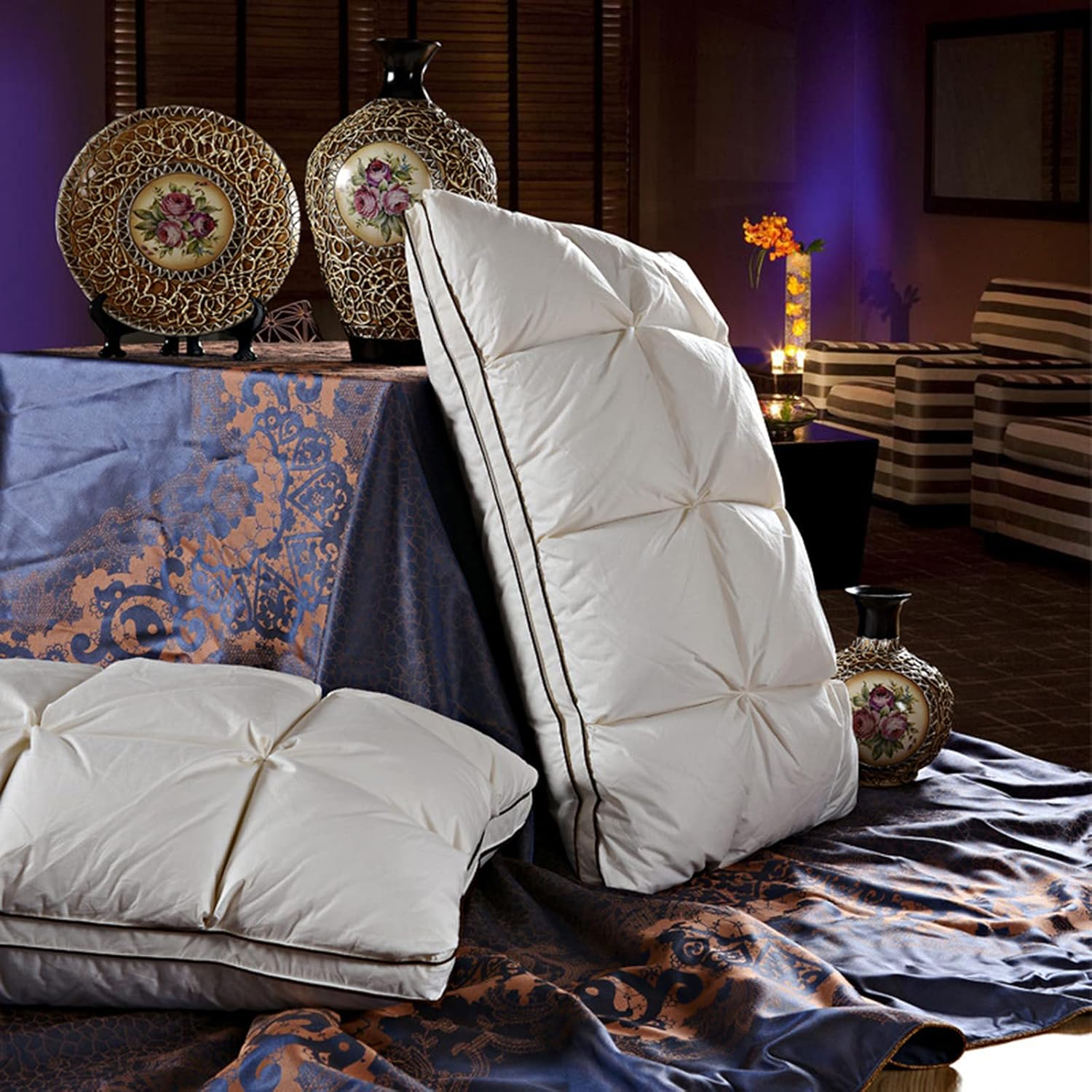 2 Pcs Goose down Pillow, Luxury Australia 100% White Goose down Pillow, Cotton Fabric, Luxury 900 Fill Power, King Size,Coffee image number 5