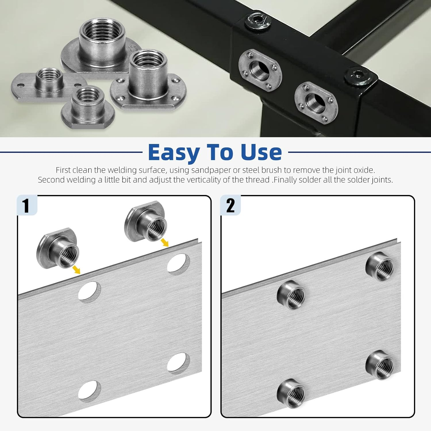 Glarks 32Pcs Weld Nuts Set, M6 M8 M10 M12 Tab Base UNC Carbon Steel Machine Screw T-Nuts 2 Projection 4 Projection for Furniture Vehicles Caster Industry Machine