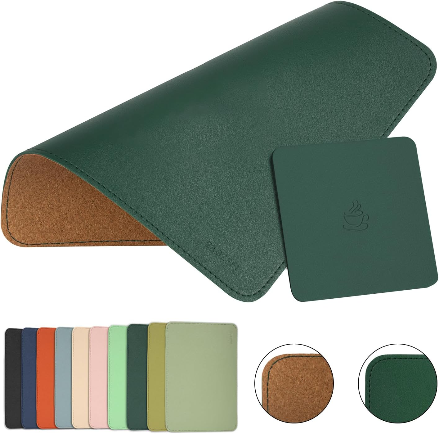 Leather Mouse Pad,Wood Mouse Pad,Double Side Mouse Pad,Stitched Edges,Equipped with Coaster Mouse Pads for Laptop,Office & Home,1 Pack,8Inch11Inch,Eagzffi(Blue)