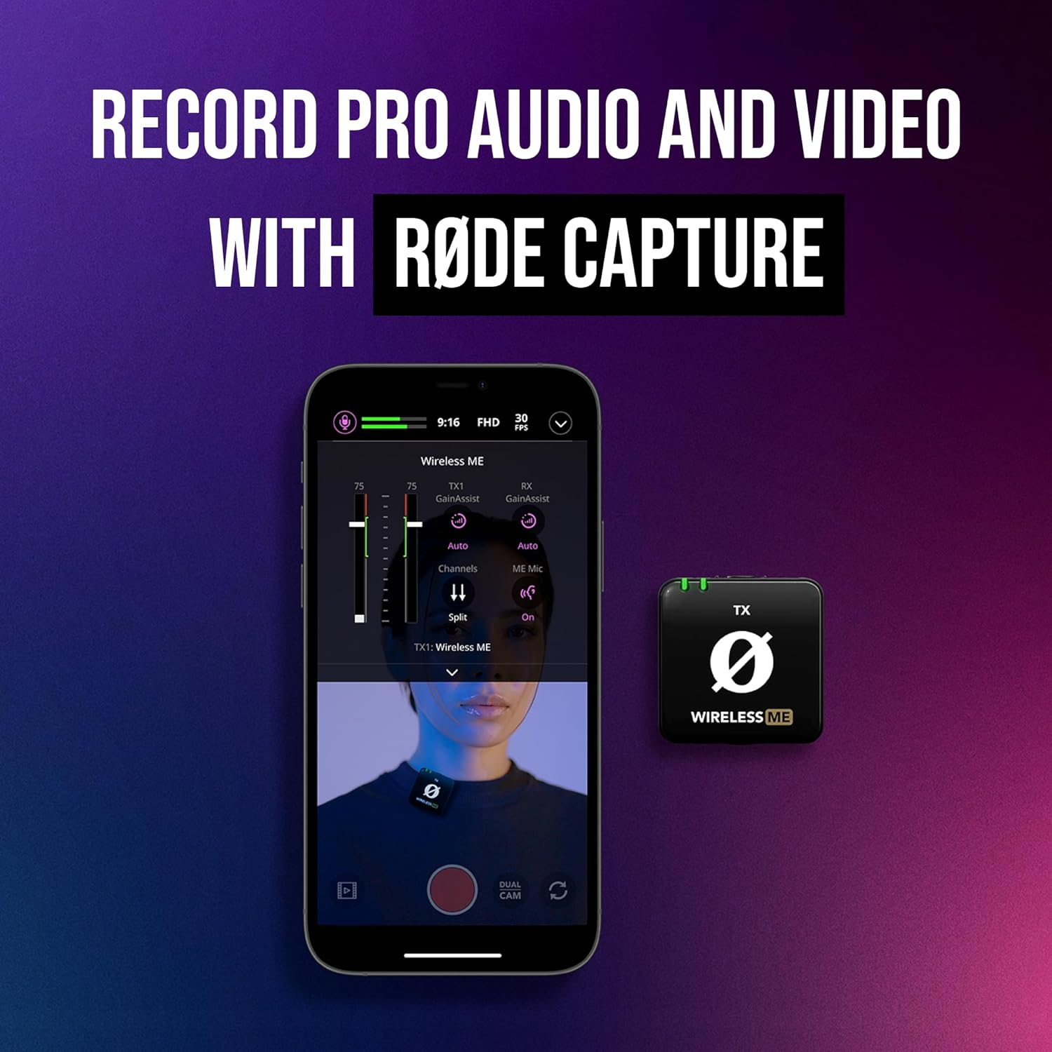R&Oslash;DE Wireless ME Dual Set Ultra-Compact Wireless Microphone System with Built-In Microphones, Gainassist Technology and 100M Range for Filmmaking, Interviews and Content Creation (Black) image number 6