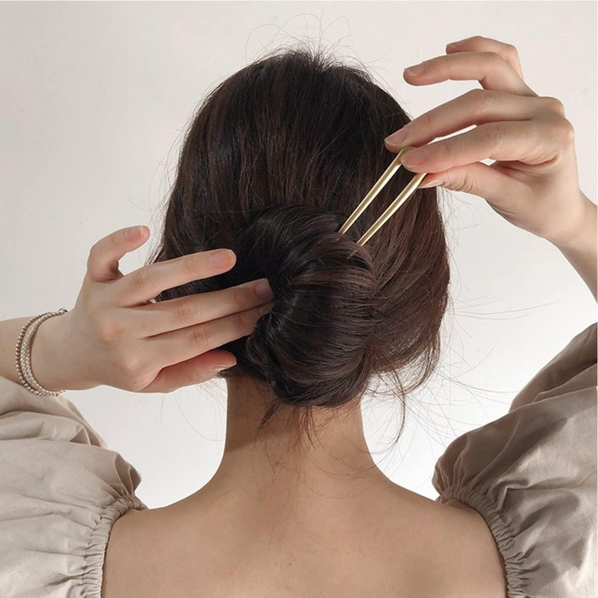 U-Shaped Chignon 2 Prong Bun Hair Sticks, 6Pcs Metal Vintage Hair Sticks French Hair Pin Chignon, Metal French U Shaped Chignon 2-Prong Sticks for Women